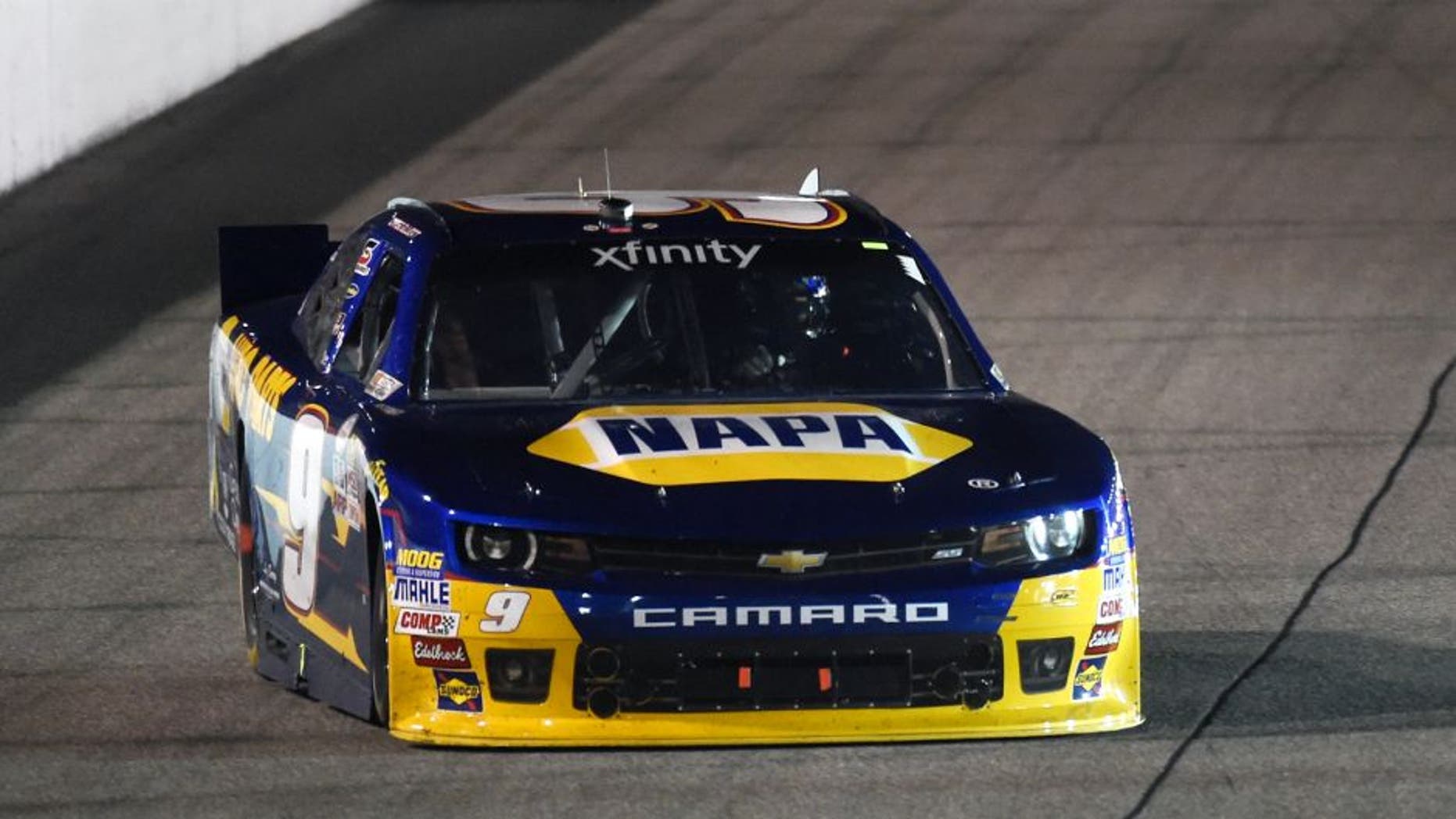 RICHMOND, VA - SEPTEMBER 11: Chase Elliott, driver of the #9 NAPA Auto Parts Chevrolet, leads Joey Logano, driver of the #22 Hertz Ford, during the NASCAR XFINITY Series Virginia529 College Savings 250 at Richmond International Raceway on September 11, 2015 in Richmond, Virginia. (Photo by Rainier Ehrhardt/NASCAR via Getty Images)
