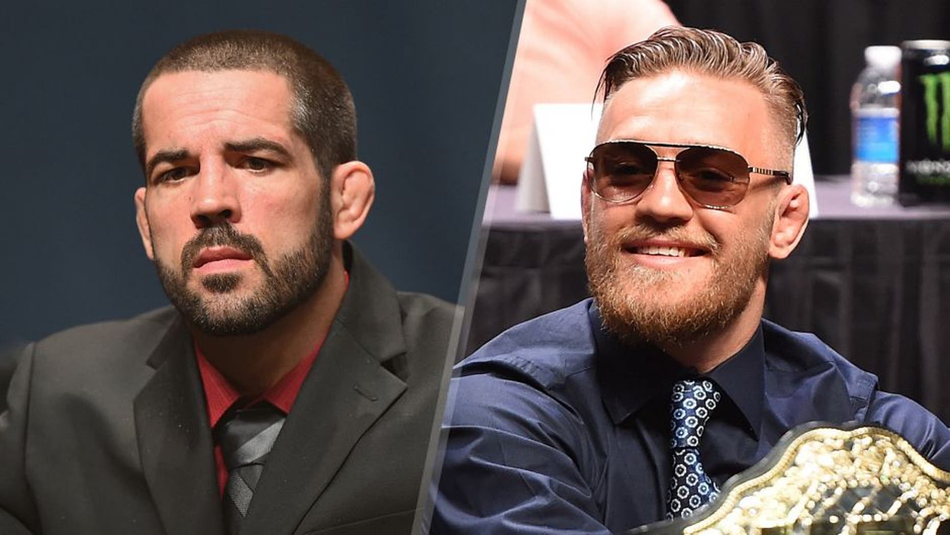 Matt Brown prepares to speak to the media and fans during the UFC's Go Big launch event inside MGM Grand Garden Arena on September 4, 2015 in Las Vegas, Nevada. (Josh Hedges/Zuffa LLC / Contributor) UFC interim featherweight champion Conor McGregor looks on during the UFC's Go Big launch event inside MGM Grand Garden Arena on September 4, 2015 in Las Vegas, Nevada. (Photo by Jeff Bottari/Zuffa LLC/Zuffa LLC via Getty Images)