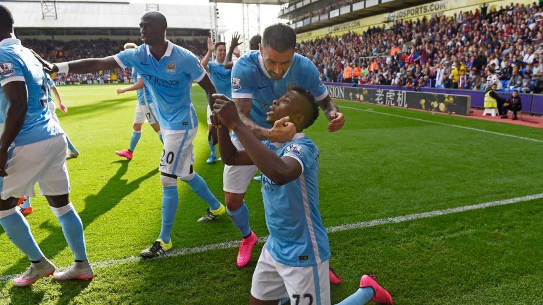 LONDON, ENGLAND - SEPTEMBER 12: Kelechi Iheanacho of Manchester City celebrates scoring his team's opening goal during the Barclays Premier League match between Crystal Palace and Manchester City at Selhurst Park on September 12, 2015 in London, United Kingdom. (Photo by Mike Hewitt/Getty Images)