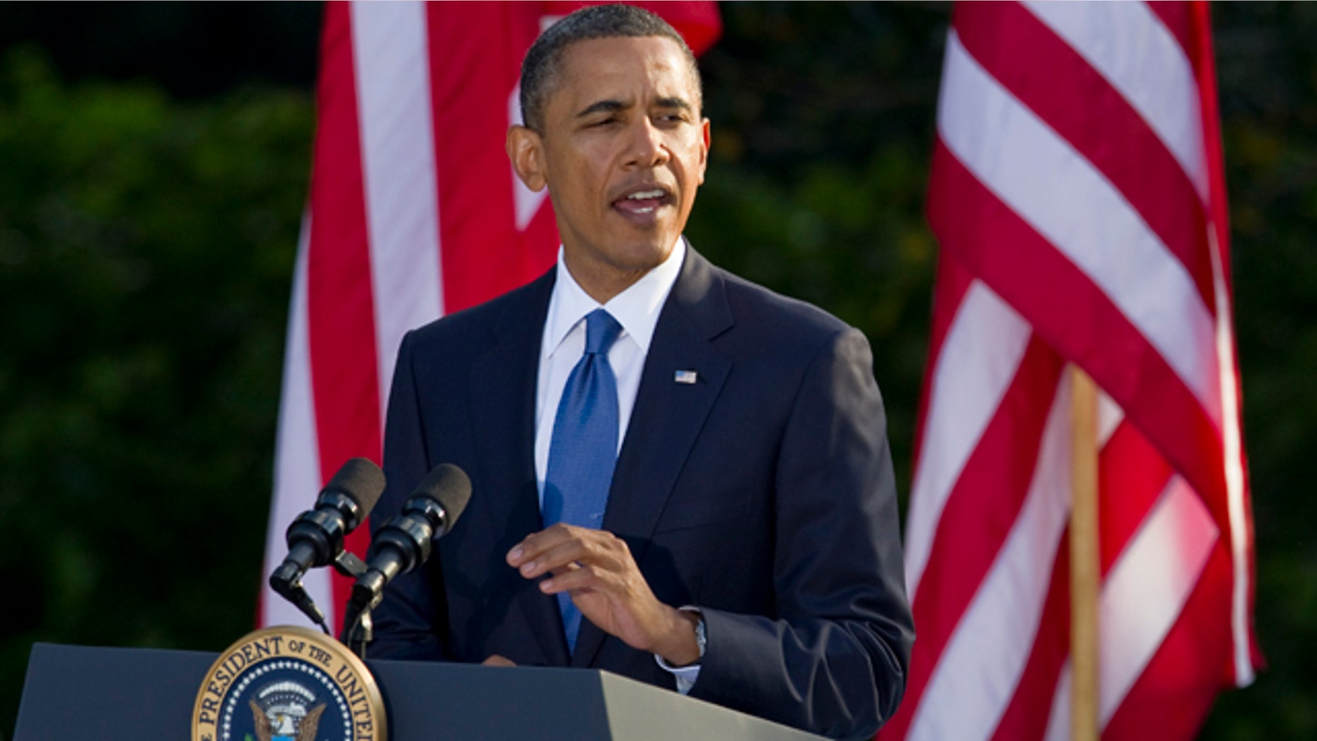 Sept. 13: President Obama gestures as he speaks to NCAA championship student athletes on the South Lawn of the White House in Washington.