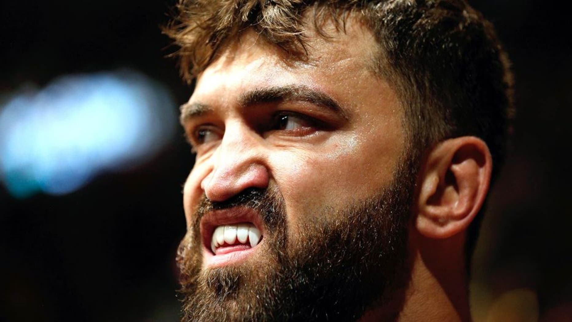 VANCOUVER, BC - JUNE 14: Andrei Arlovski prepares to enter the Octagon before his heavyweight bout against Brenand Schaub at Rogers Arena on June 14, 2014 in Vancouver, Canada. (Photo by Josh Hedges/Zuffa LLC/Zuffa LLC via Getty Images)
