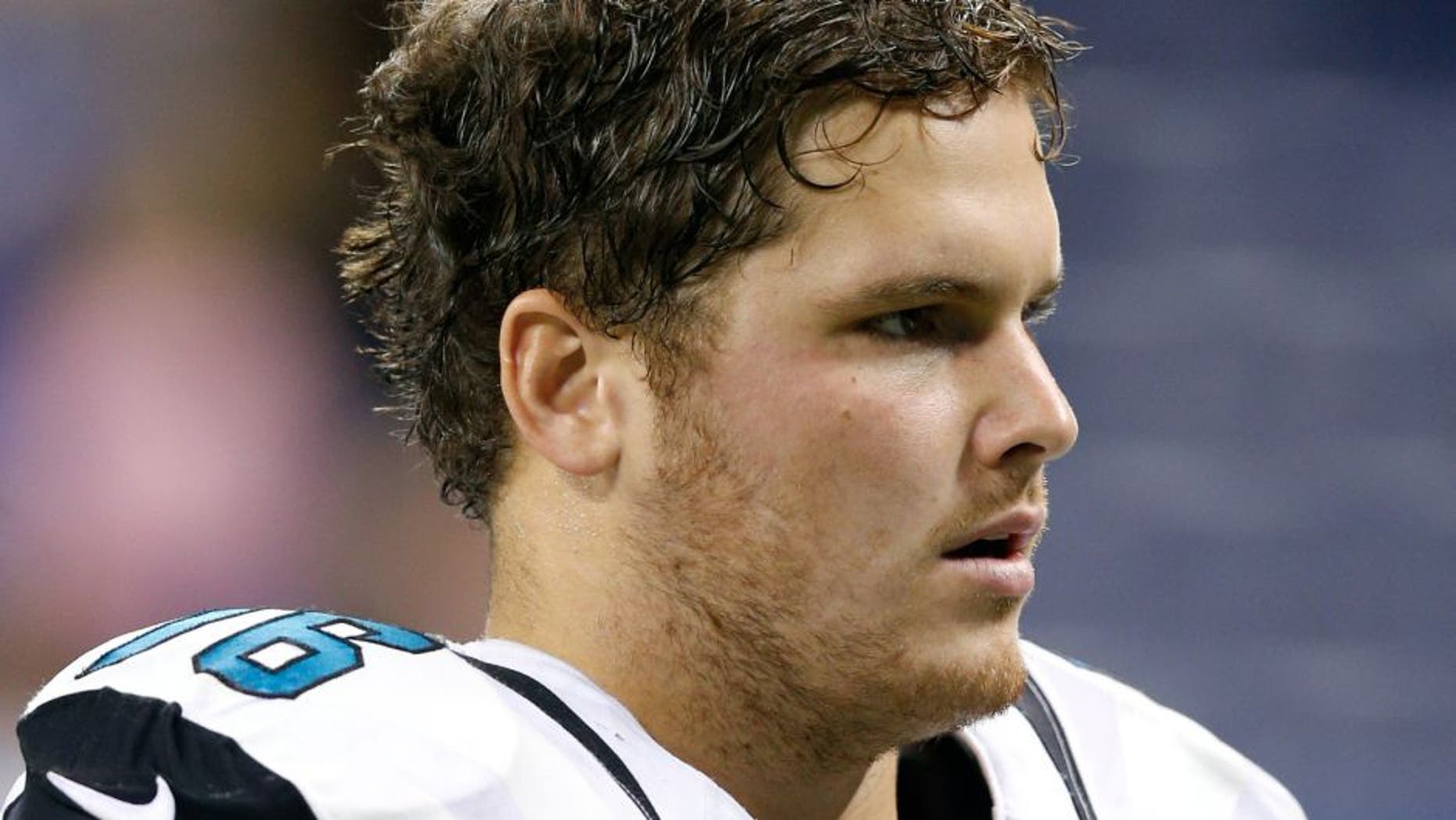 INDIANAPOLIS, IN - NOVEMBER 23: Luke Joeckel #76 of the Jacksonville Jaguars looks on against the Indianapolis Colts during the game at Lucas Oil Stadium on November 23, 2014 in Indianapolis, Indiana. The Colts defeated the Jaguars 23-3. (Photo by Joe Robbins/Getty Images)