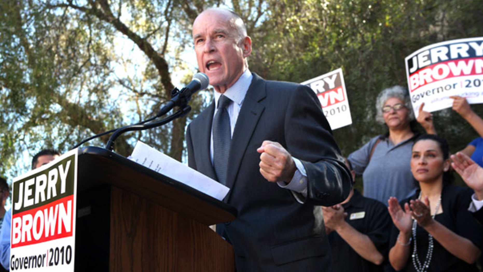 Sept. 2: California Democratic gubernatorial candidate Jerry Brown at a campaign stop at Laney College in Oakland, Calif.