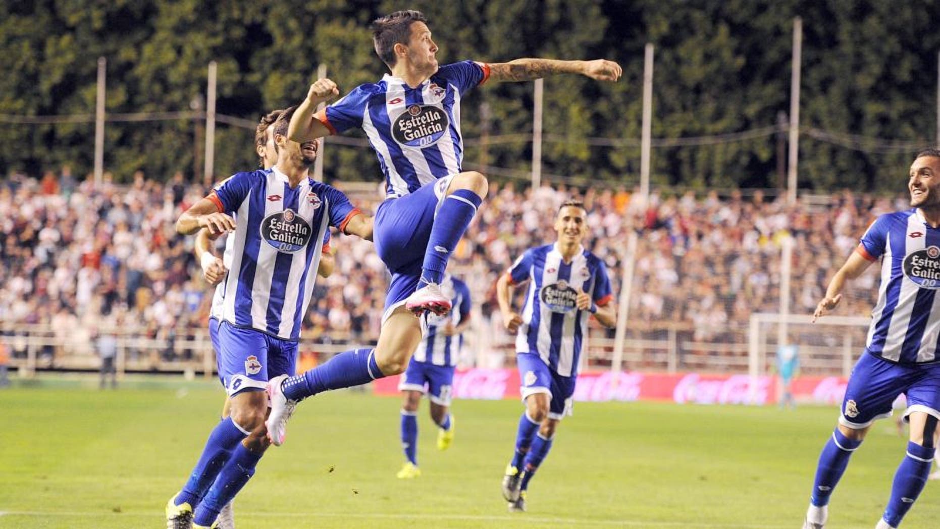 MADRID, SPAIN - SEPTEMBER 14: Luis Alberto of RC Deportivo la Coruna celebrates after scoring Deportivo's 2nd goal during the La Liga match between Rayo Vallecano and RC Deportivo La Coruna at Estadio Teresa Rivero on September 14, 2015 in Madrid, Spain. (Photo by Denis Doyle/Getty Images)