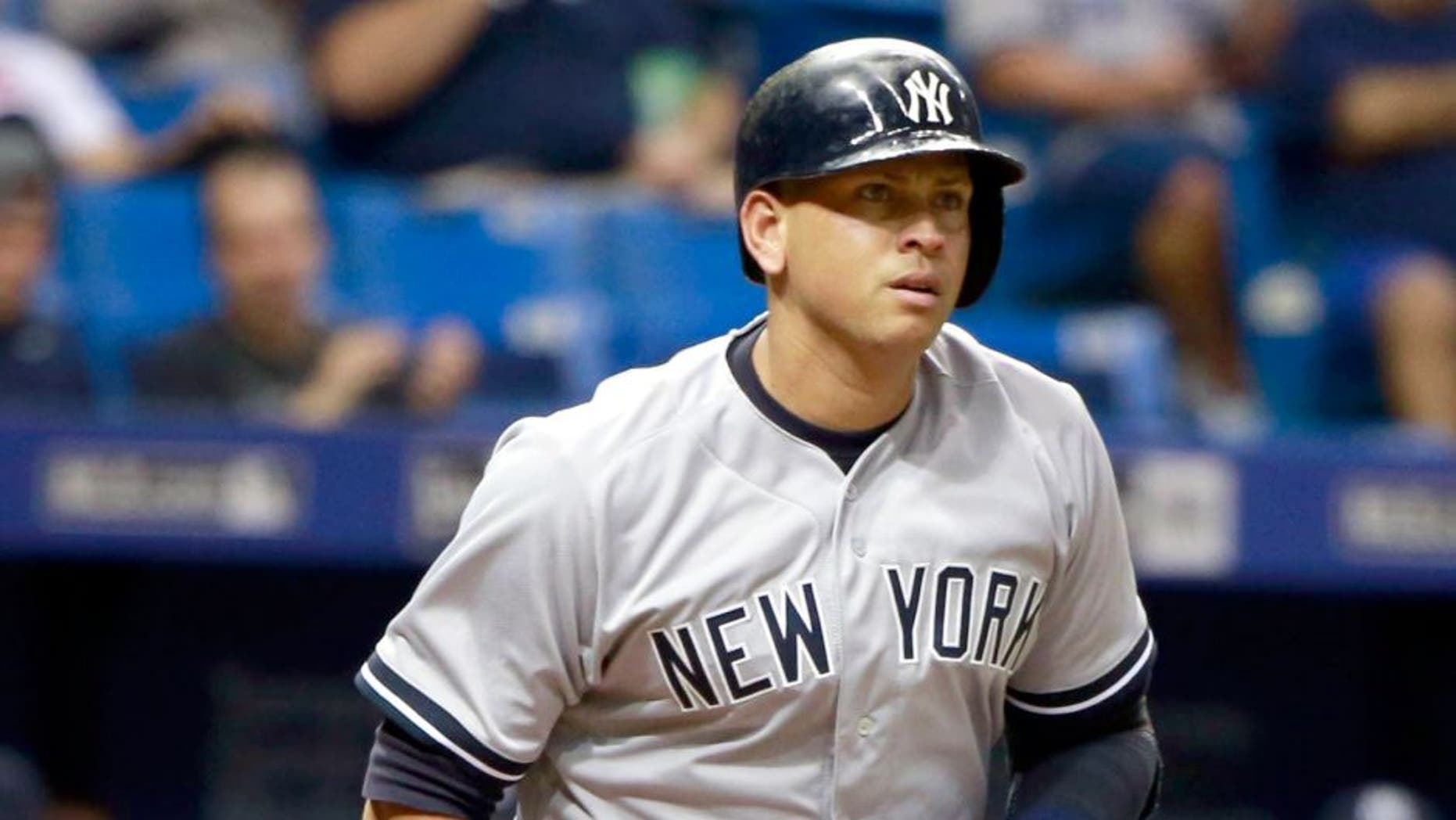 Sep 14, 2015; St. Petersburg, FL, USA; New York Yankees designated hitter Alex Rodriguez (13) walks during the third inning against the Tampa Bay Rays at Tropicana Field. Mandatory Credit: Kim Klement-USA TODAY Sports