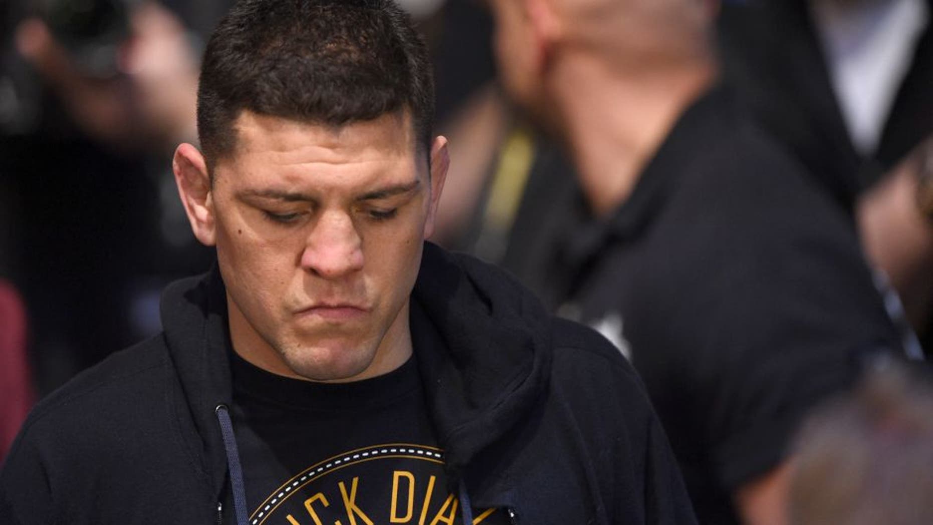 LAS VEGAS, NV - JANUARY 31: Nick Diaz walks to the Octagon to face Anderson Silva in their middleweight bout during the UFC 183 event at the MGM Grand Garden Arena on January 31, 2015 in Las Vegas, Nevada. (Photo by Josh Hedges/Zuffa LLC/Zuffa LLC via Getty Images)