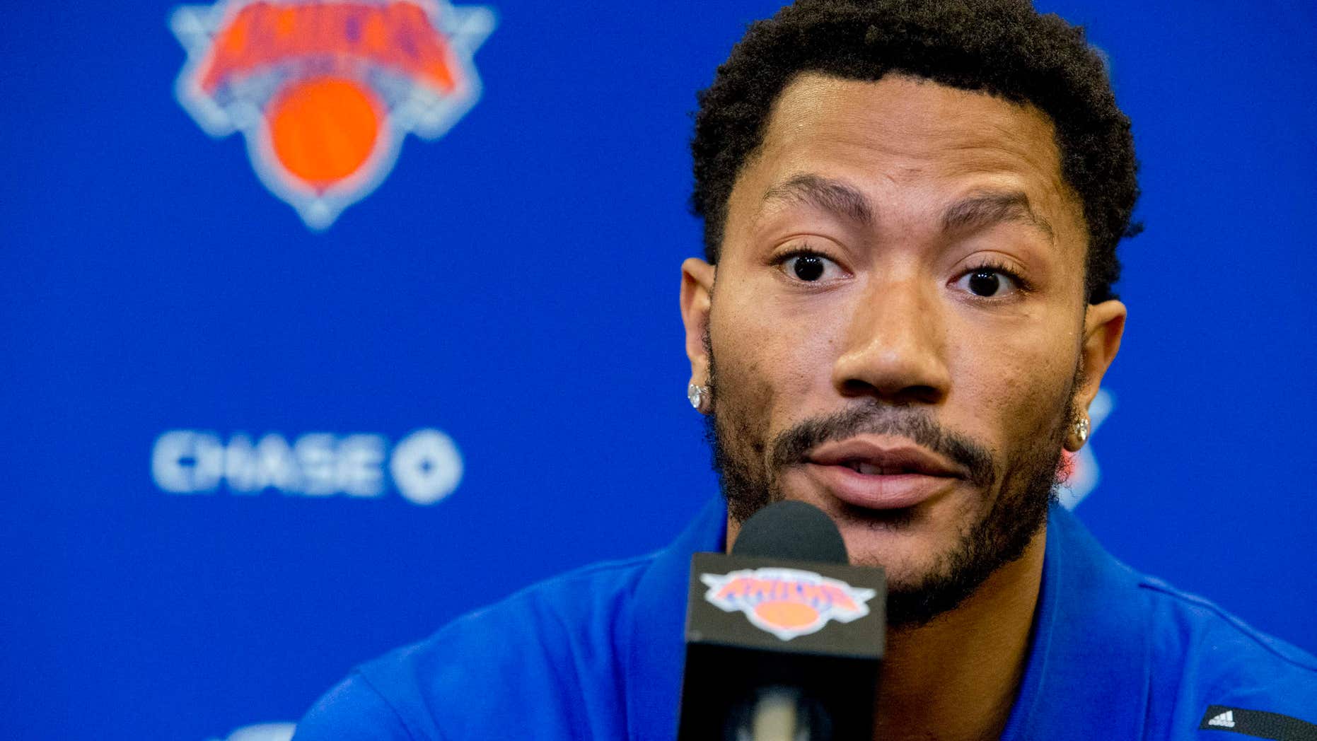 FILE - In this June 24, 2016, file photo, Derrick Rose speaks during a news conference at Madison Square Garden in New York.
