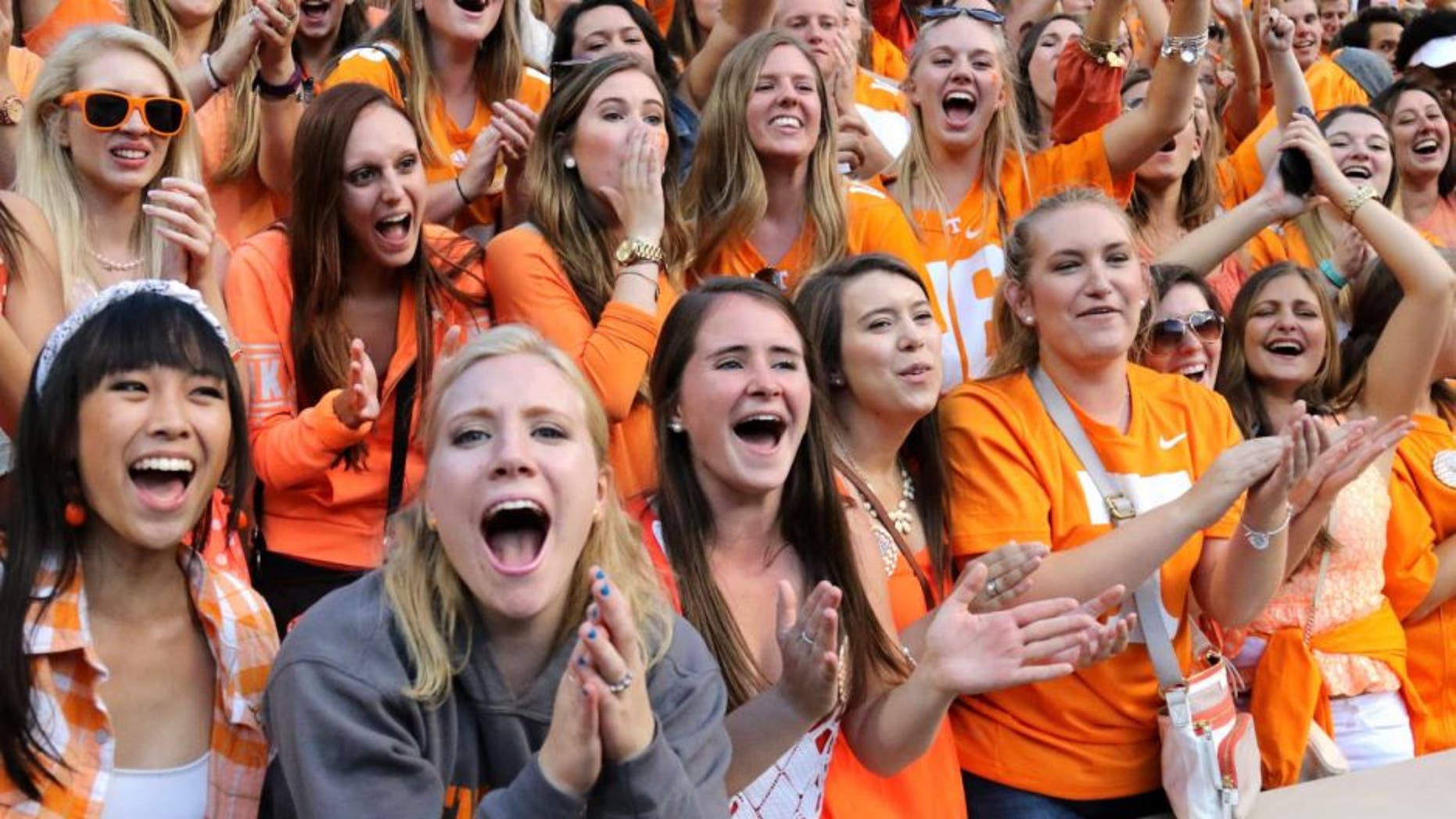 Sep 12, 2015; Knoxville, TN, USA; Tennessee Volunteers fans react during the second quarter at Neyland Stadium during the game against the Oklahoma Sooners. Mandatory Credit: Randy Sartin-USA TODAY Sports