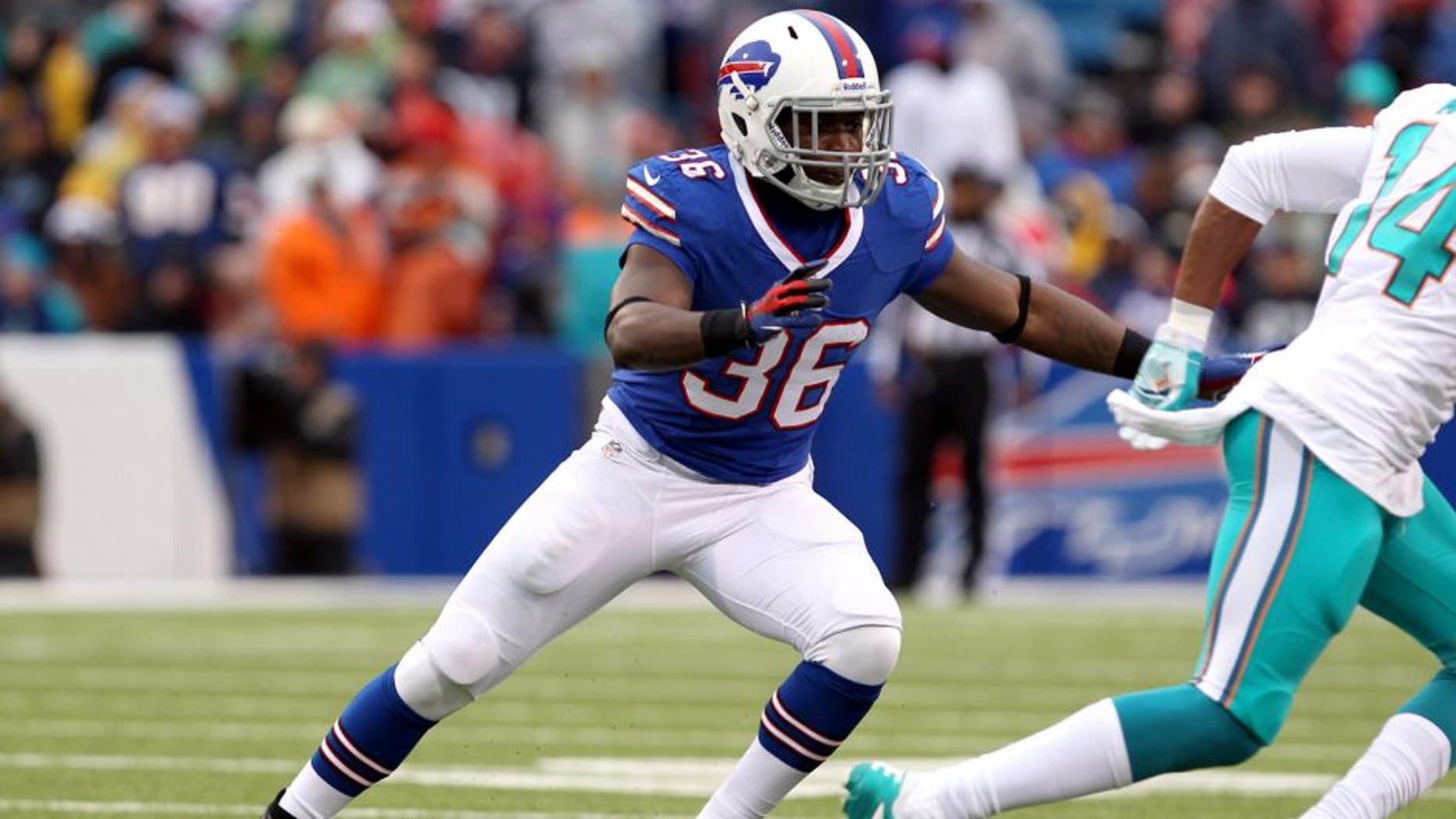 Dec 22, 2013; Orchard Park, NY, USA; Buffalo Bills defensive back Jonathan Meeks (36) against the Miami Dolphins at Ralph Wilson Stadium. Buffalo beats Miami 19 to 0. Mandatory Credit: Timothy T. Ludwig-USA TODAY Sports