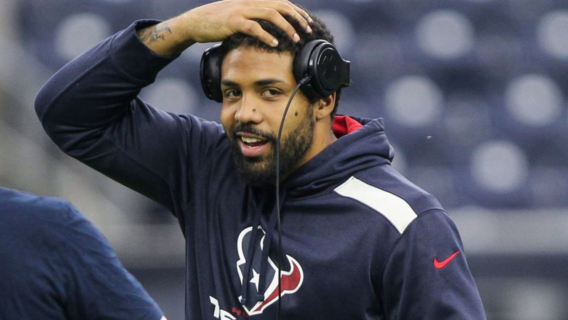 Dec 21, 2014; Houston, TX, USA; Houston Texans running back Arian Foster (23) before a game against the Baltimore Ravens at NRG Stadium. Mandatory Credit: Troy Taormina-USA TODAY Sports