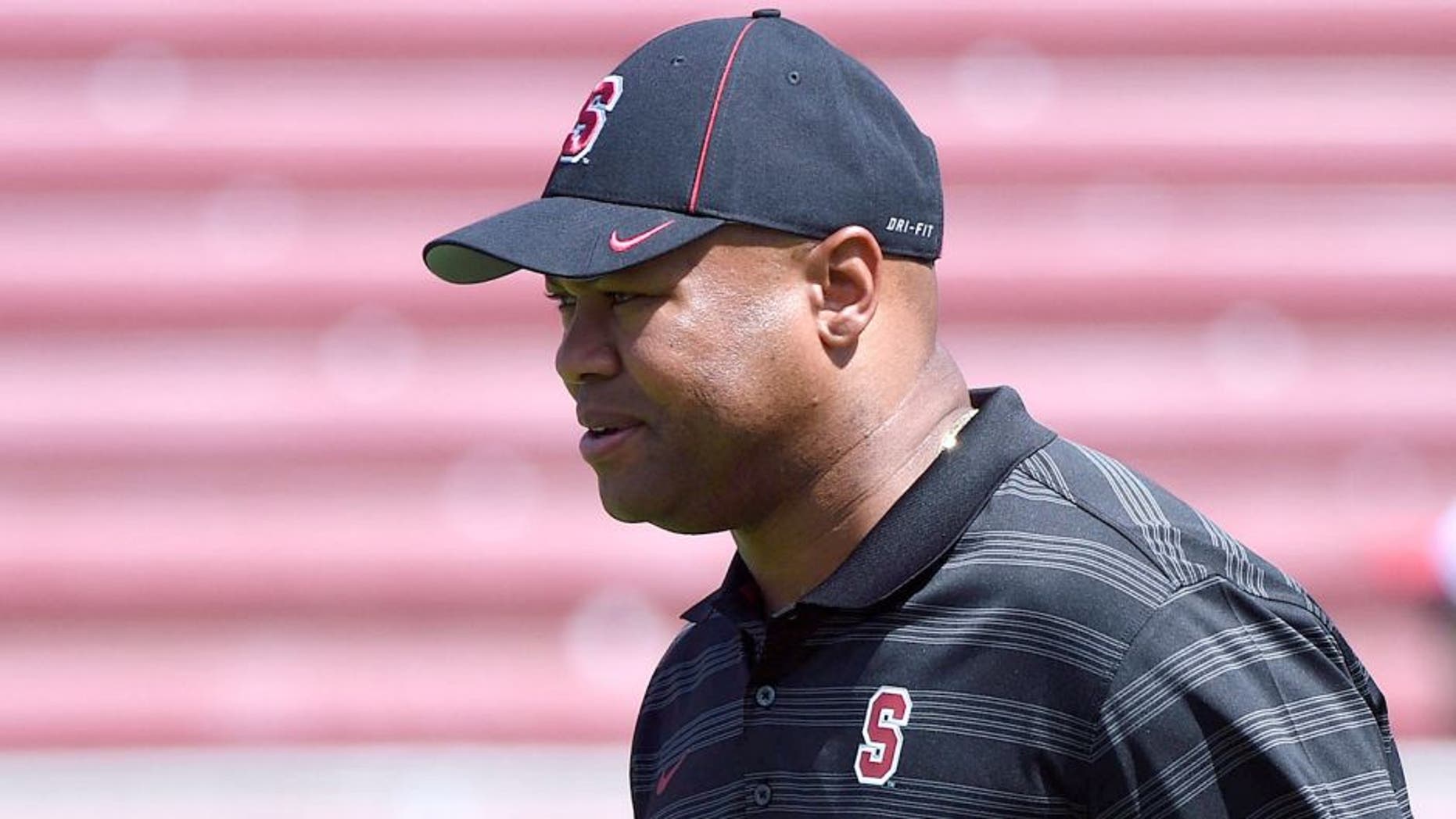 September 13, 2014; Stanford, CA, USA; Stanford Cardinal head coach David Shaw watches warm ups before the game against the Army Black Knights at Stanford Stadium. Mandatory Credit: Kyle Terada-USA TODAY Sports