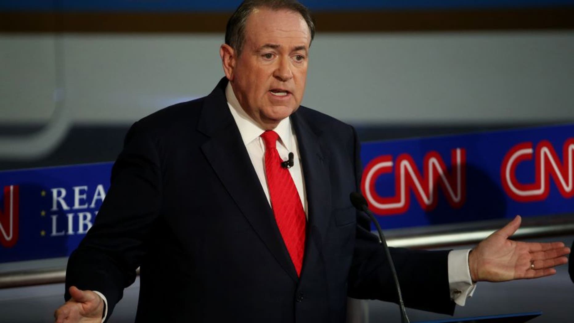 SIMI VALLEY, CA-SEPTEMBER. 16: Republican presidential candidate Mike Huckabee takes part in the presidential debates at the Reagan Library on September 16, 2015 in Simi Valley, California. Fifteen Republican presidential candidates are participating in the second set of Republican presidential debates. (Photo by Justin Sullivan/Getty Images)