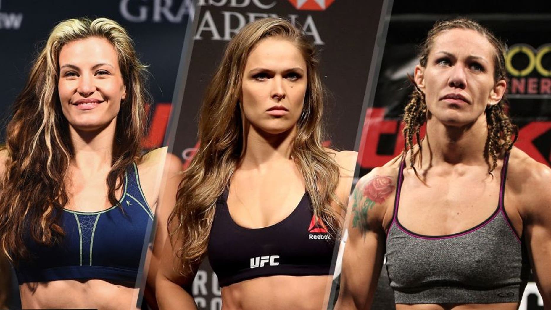 LAS VEGAS, NV - JANUARY 30: Miesha Tate steps on the scale during the UFC 183 weigh-in at the MGM Grand Garden Arena on January 30, 2015 in Las Vegas, Nevada. (Photo by Josh Hedges/Zuffa LLC/Zuffa LLC via Getty Images) RIO DE JANEIRO, BRAZIL - JULY 31: UFC Strawweight Champion Ronda Rousey of the United States poses for photographers during the UFC 190 Rousey v Correia weigh-in at HSBC Arena on July 31, 2015 in Rio de Janeiro, Brazil. (Photo by Matthew Stockman/Getty Images) SAN DIEGO, CA - DECEMBER 16: Strikeforce Womens Featherweight Champion Cristiane "Cyborg" Santos weighs in during the Strikeforce Official Weigh In at the Valley View Casino Center on December 16, 2011 in San Diego, California. (Photo by Josh Hedges/Forza LLC/Forza LLC via Getty Images)