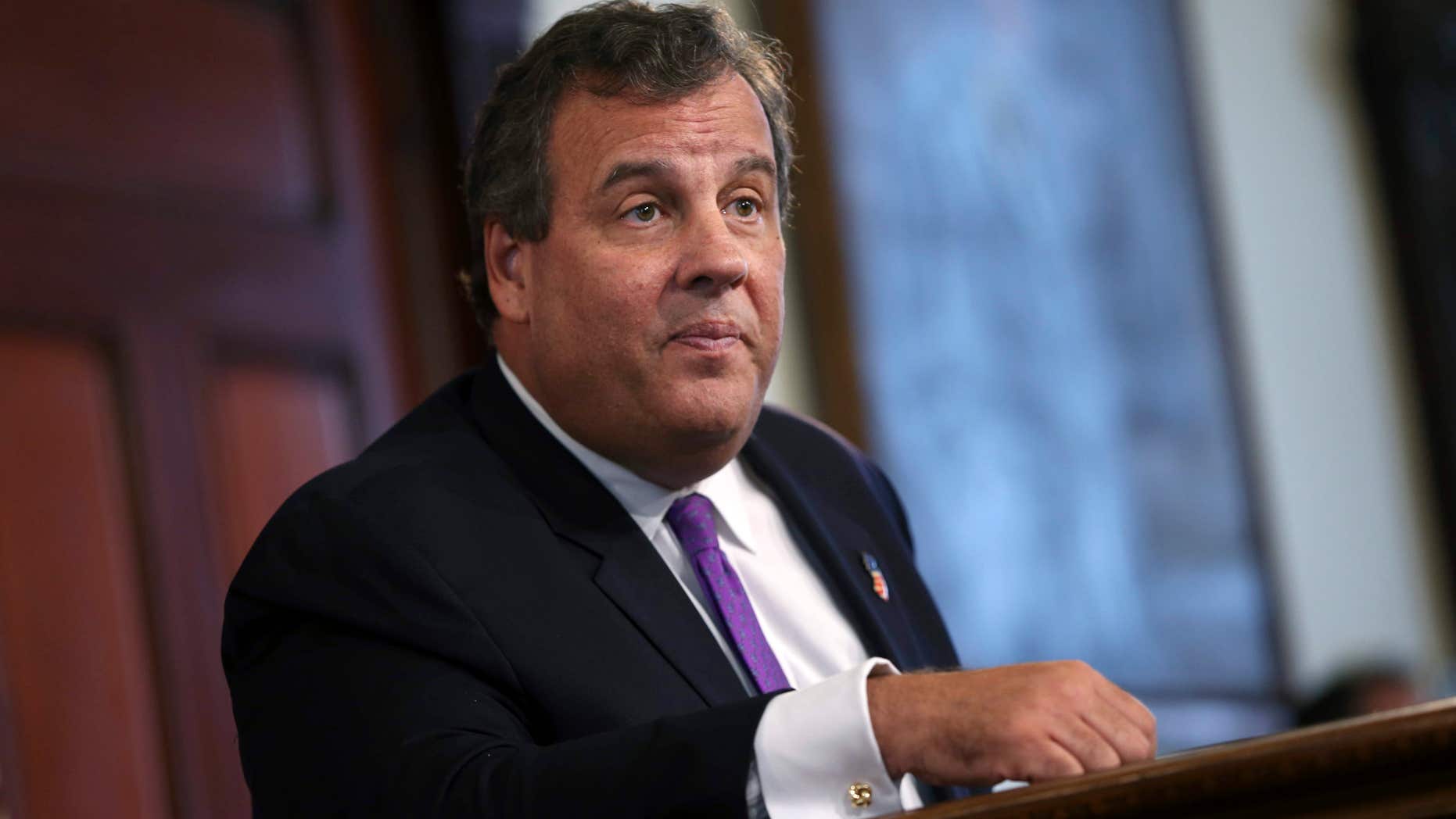 FILE - In this Monday, Aug. 29, 2016, file photo, Gov. Chris Christie listens to a question from the media in Trenton, N.J.