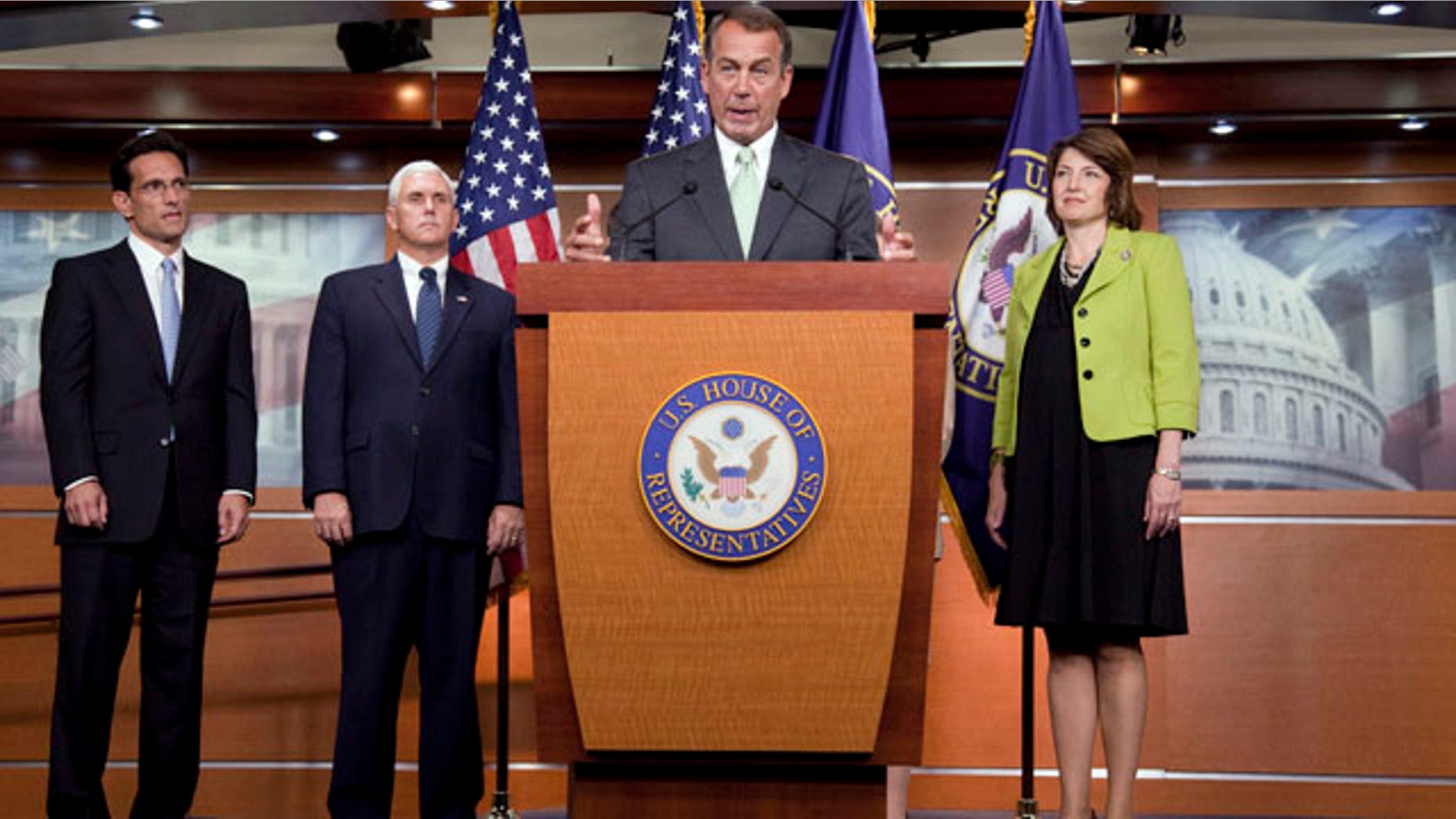 Sept. 15: House Minority Leader John Boehner of Ohio, gestures during a news conference on Capitol Hill in Washington. From left are, House Minority Whip Eric Cantor of Va., Rep. Mike Pence, R-Ind., Boehner, and Rep. Cathy McMorris Rodgers, R-Wash.