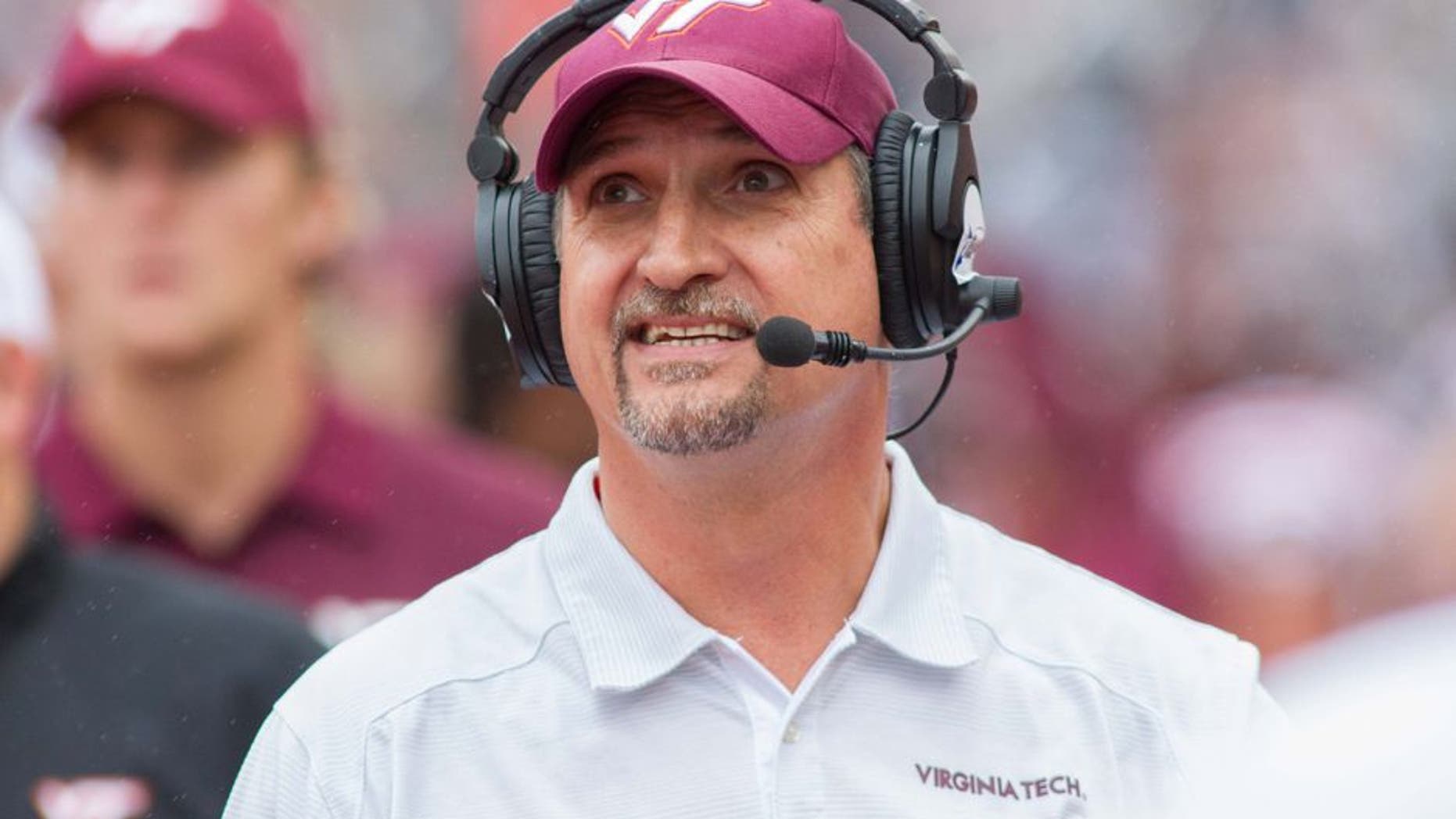 Oct 12, 2013; Blacksburg, VA, USA; Virginia Tech Hokies defensive coordinator Bud Foster stands on the sidelines during the fourth quarter in the game against the Pittsburgh Panthers at Lane Stadium. The Hokies defeated Pitt 19-9. Mandatory Credit: Jeremy Brevard-USA TODAY Sports