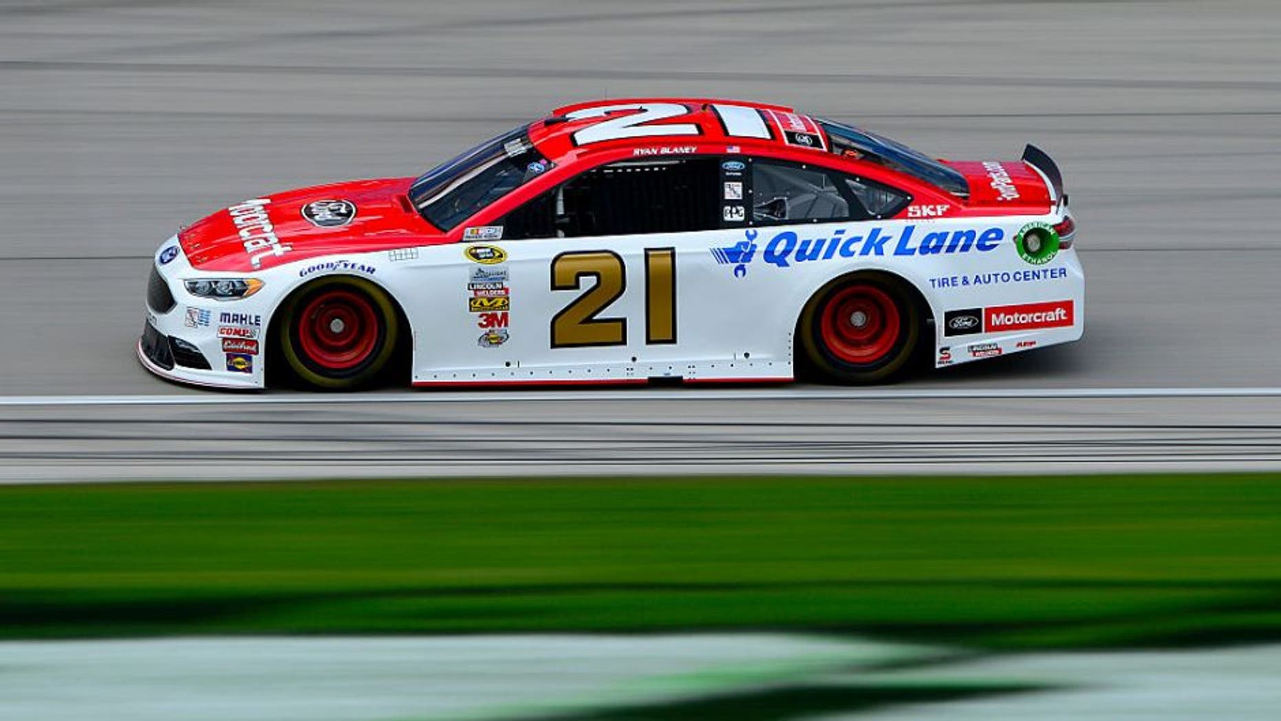 JOLIET, IL - SEPTEMBER 17: Ryan Blaney, driver of the #21 Motorcraft/Quick Lane Tire & Auto Center Ford, practices for the NASCAR Sprint Cup Series Teenage Mutant Ninja Turtles 400 at Chicagoland Speedway on September 17, 2016 in Joliet, Illinois. (Photo by Robert Laberge/Getty Images)