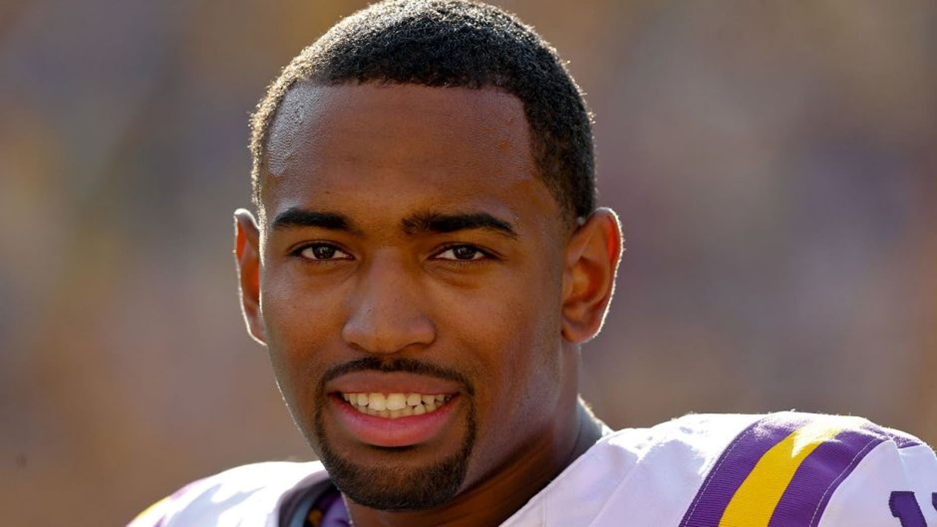 Sep 20, 2014; Baton Rouge, LA, USA; LSU Tigers quarterback Anthony Jennings (10) before a game against the Mississippi State Bulldogs at Tiger Stadium. Mandatory Credit: Derick E. Hingle-USA TODAY Sports
