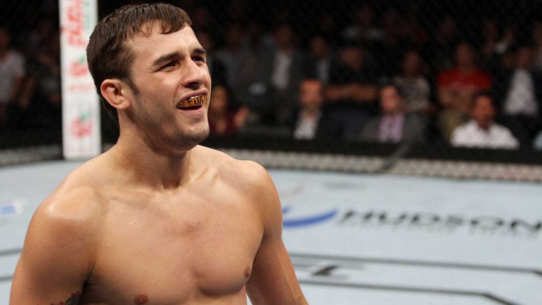 SAITAMA, JAPAN - SEPTEMBER 20: Myles Jury reacts after his win over Takanori Gomi in their lightweight bout during the UFC Fight Night event inside the Saitama Arena on September 20, 2014 in Saitama, Japan. (Photo by Mitch Viquez/Zuffa LLC/Zuffa LLC via Getty Images)