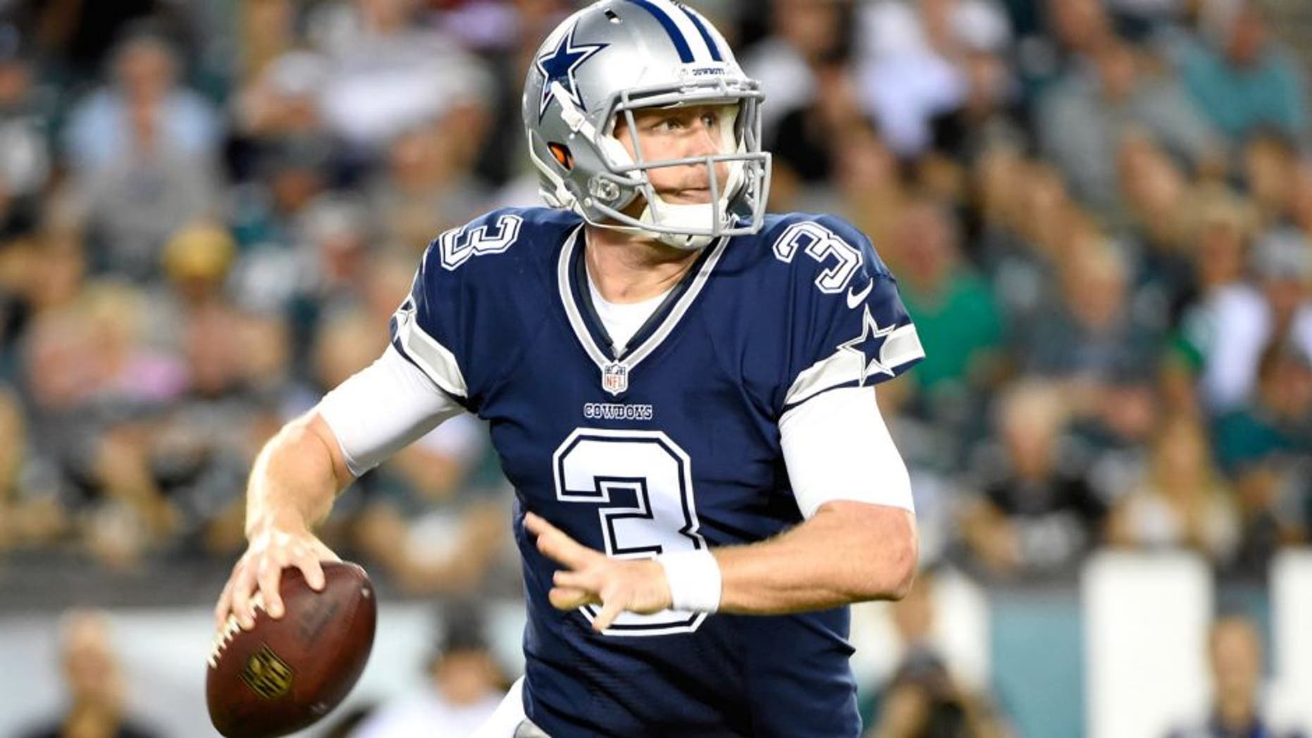 Sep 20, 2015; Philadelphia, PA, USA; Dallas Cowboys quarterback Brandon Weeden (3) throws a pass against the Philadelphia Eagles during the second half at Lincoln Financial Field. The Cowboys defeated the Eagles, 20-10. Mandatory Credit: Eric Hartline-USA TODAY Sports