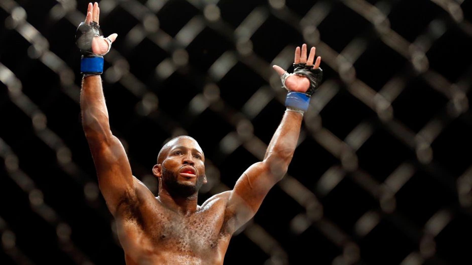 LAS VEGAS, NV - JULY 11: John Howard reacts to his victory over Cathal Pendred in their welterweight fight during the UFC 189 event inside MGM Grand Garden Arena on July 11, 2015 in Las Vegas, Nevada. (Photo by Christian Petersen/Zuffa LLC/Zuffa LLC via Getty Images)