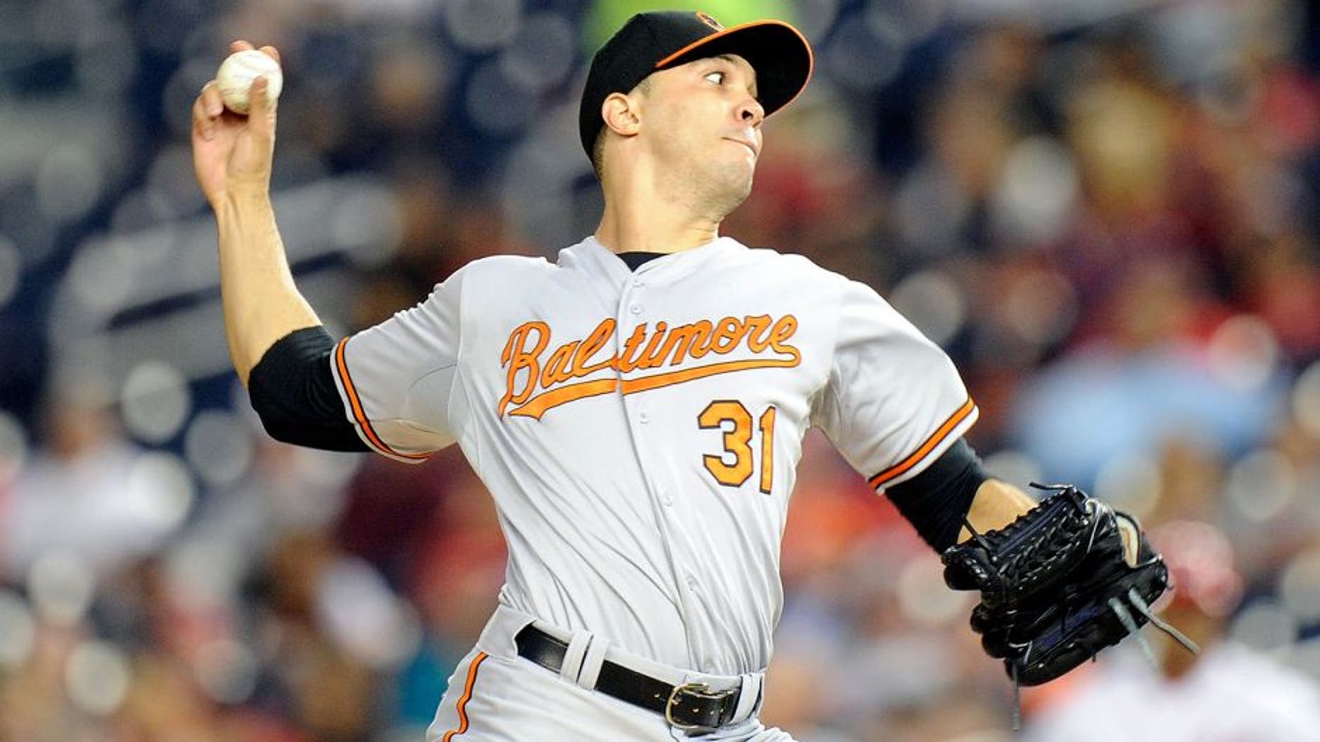 WASHINGTON, DC - SEPTEMBER 22: Ubaldo Jimenez #31 of the Baltimore Orioles pitches in the first inning against the Washington Nationals at Nationals Park on September 22, 2015 in Washington, DC. (Photo by Greg Fiume/Getty Images)