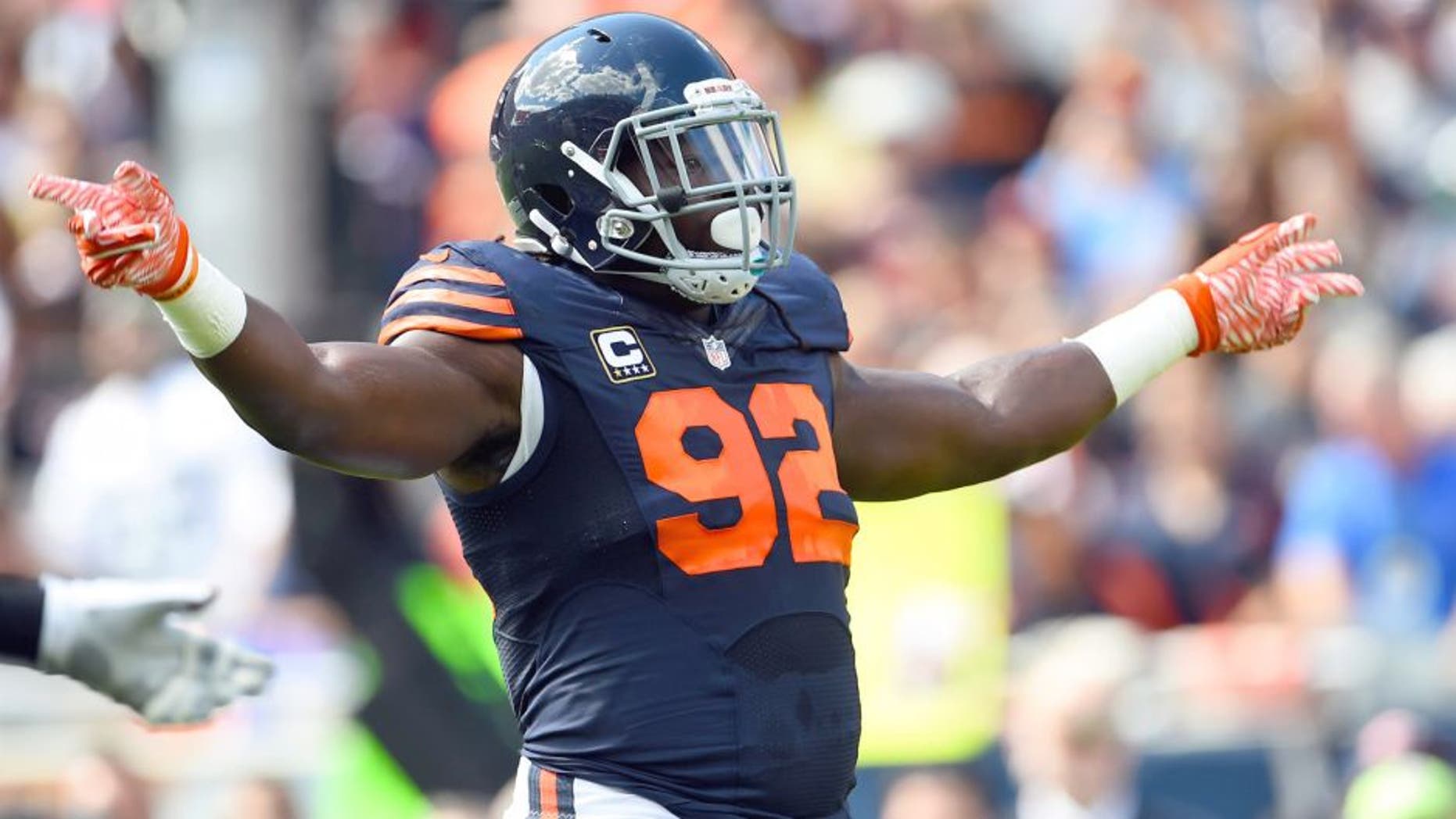 Sep 13, 2015; Chicago, IL, USA; Chicago Bears linebacker Pernell McPhee (92) during the second quarter at Soldier Field. Mandatory Credit: Mike DiNovo-USA TODAY Sports
