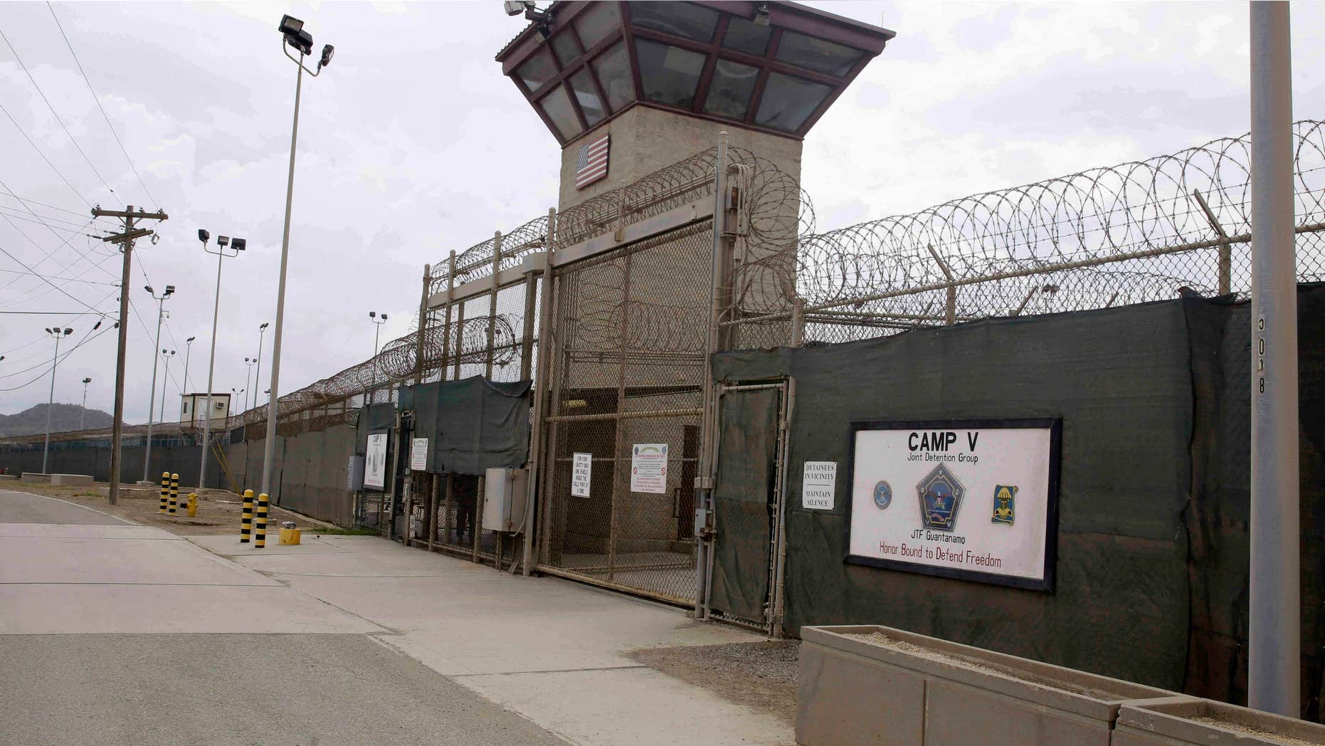 FILE - In this June 7, 2014 file photo, the entrance to Camp 5 and Camp 6 at the U.S. military's Guantanamo Bay detention center, at Guantanamo Bay Naval Base, Cuba.