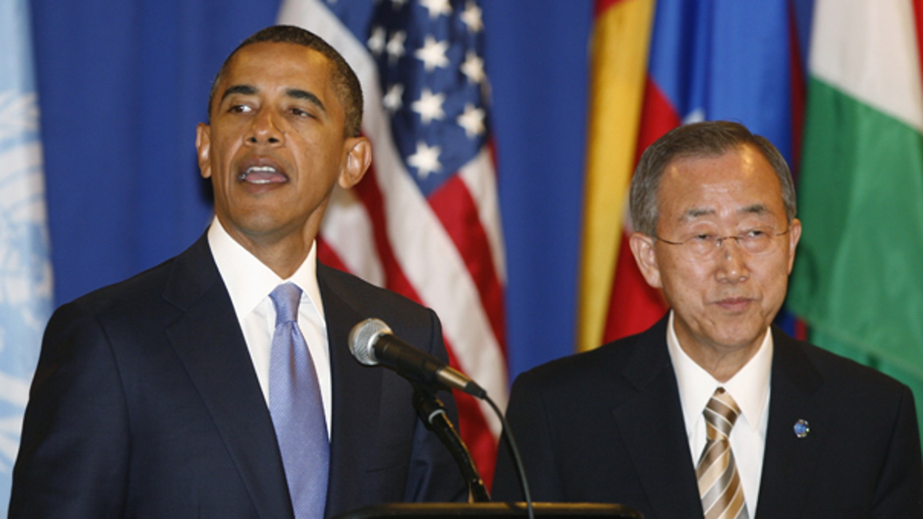 Sept. 23: President Obama gives a toast at a lunch hosted by United Nations Secretary-General Ban Ki-moon, right, during the 65th session of the U.N. General Assembly at U.N. headquarters.
