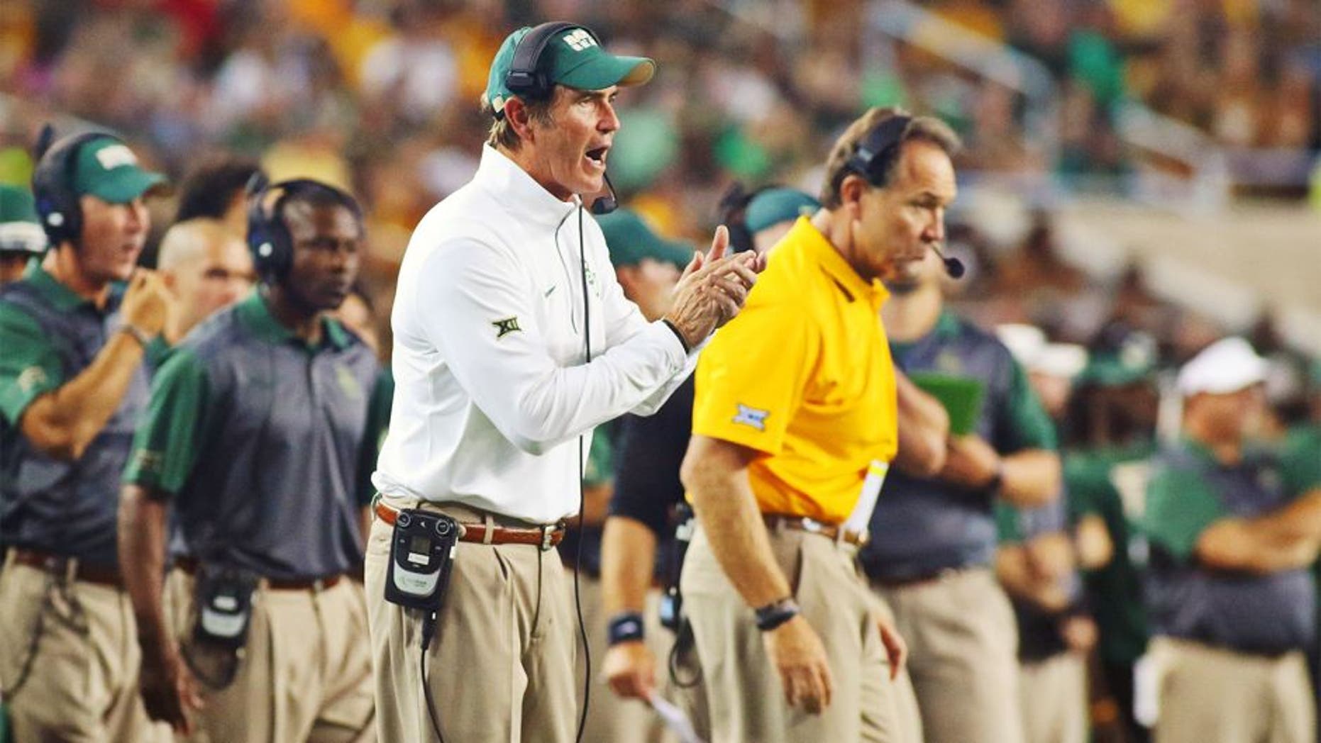 Sep 12, 2015; Waco, TX, USA; Baylor Bears head coach Art Briles on the sidelines during a game against the Lamar Cardinals at McLane Stadium. Baylor won 66-31. Mandatory Credit: Ray Carlin-USA TODAY Sports