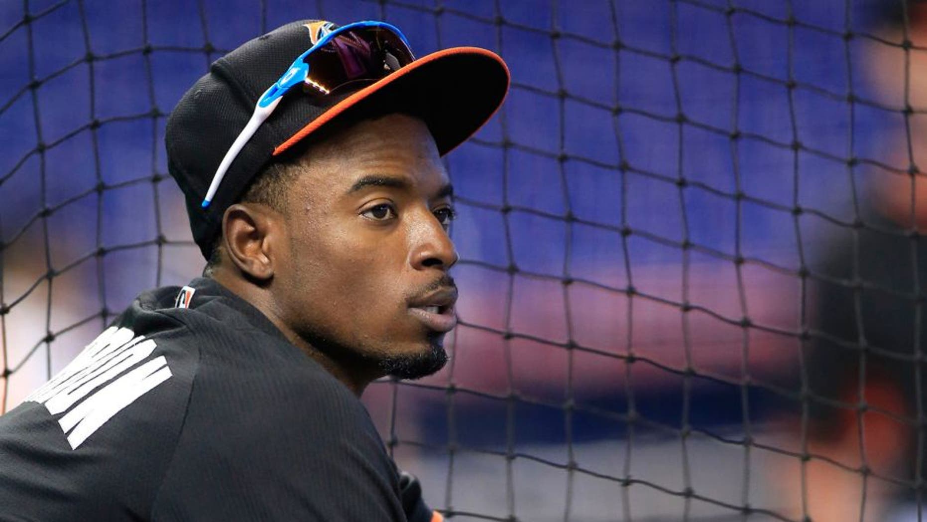 Sep 12, 2015; Miami, FL, USA; Miami Marlins second baseman Dee Gordon during batting practice before a game against the Washington Nationals at Marlins Park. Mandatory Credit: Robert Mayer-USA TODAY Sports