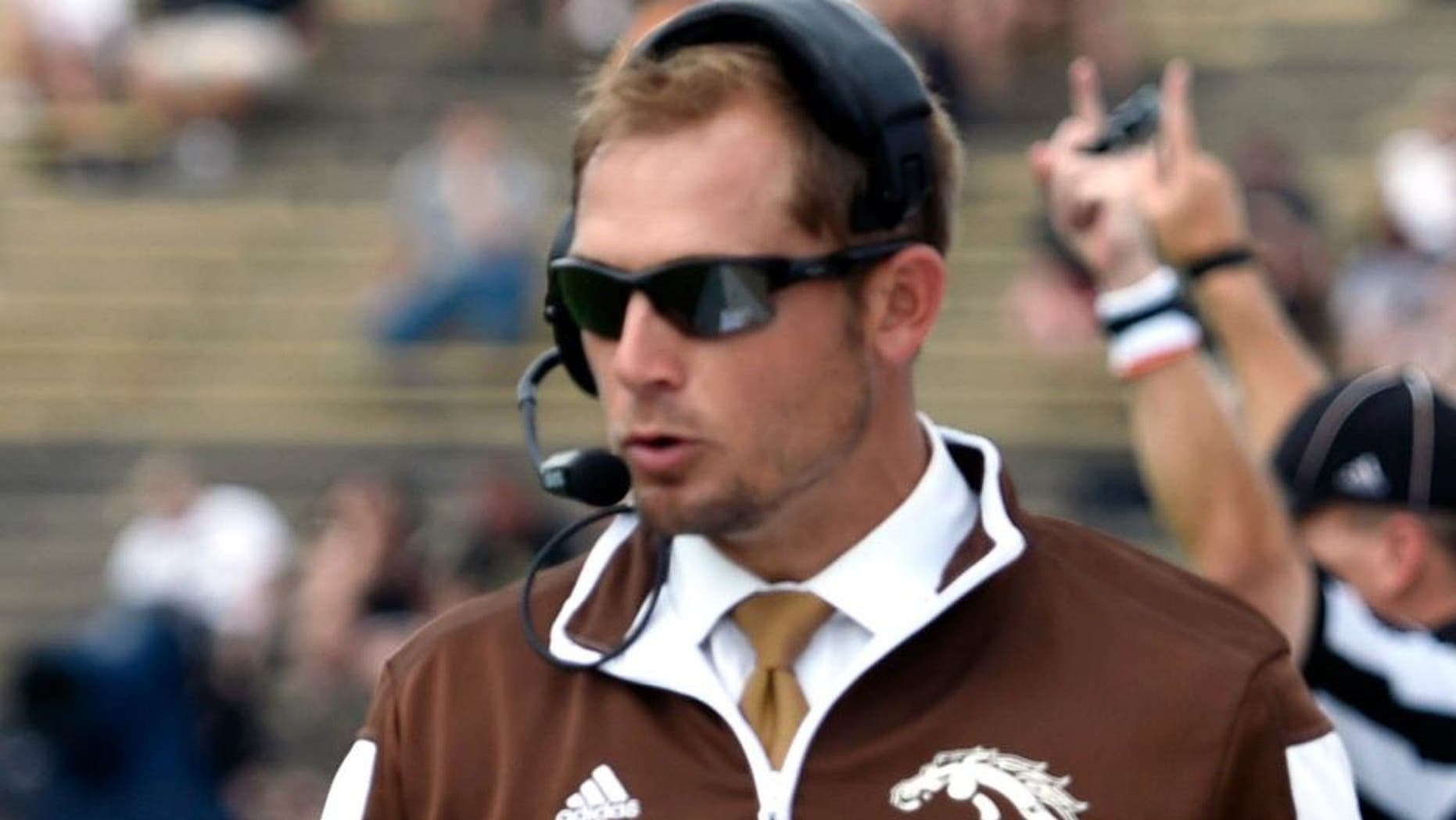 Aug 30, 2014; West Lafayette, IN, USA;Western Michigan Broncos head coach P.J. Fleck in the 2nd half at Ross Ade Stadium. Purdue won the game 43-34.Mandatory Credit: Sandra Dukes-USA TODAY Sports
