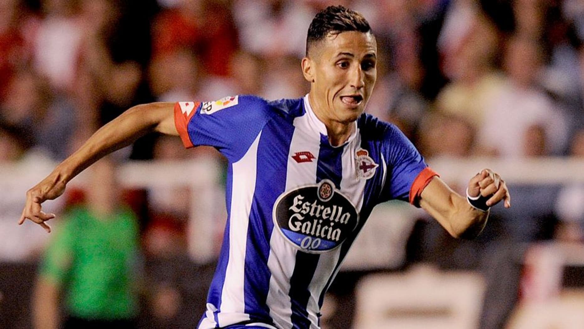 MADRID, SPAIN - SEPTEMBER 14: Faycal Fajr of RC Deportivo la Coruna in action during the La Liga match between Rayo Vallecano and RC Deportivo La Coruna at Estadio Teresa Rivero on September 14, 2015 in Madrid, Spain. (Photo by Denis Doyle/Getty Images)