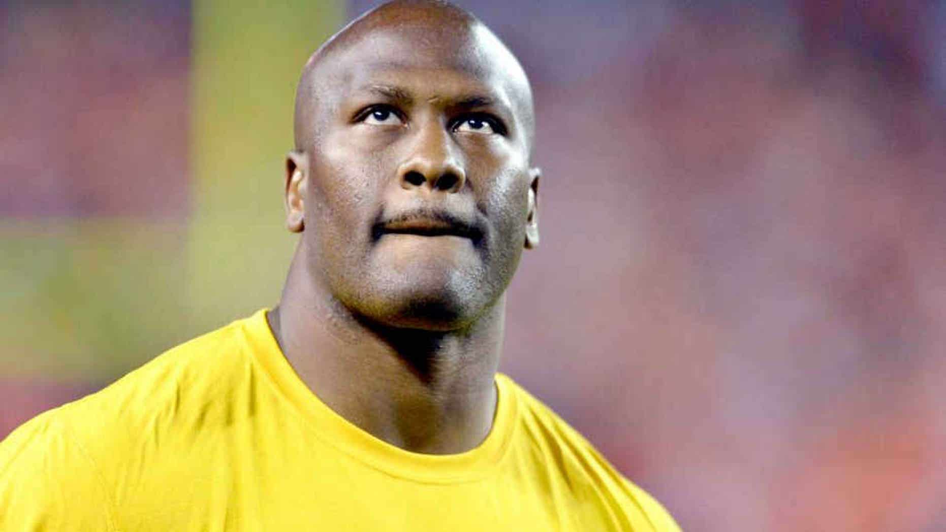 September 9 2012; Denver, CO, USA; Pittsburgh Steelers linebacker James Harrison (92) in the fourth quarter against the Denver Broncos at Sports Authority Field. The Broncos defeated the Steelers 31-19. Mandatory Credit: Ron Chenoy-USA TODAY Sports