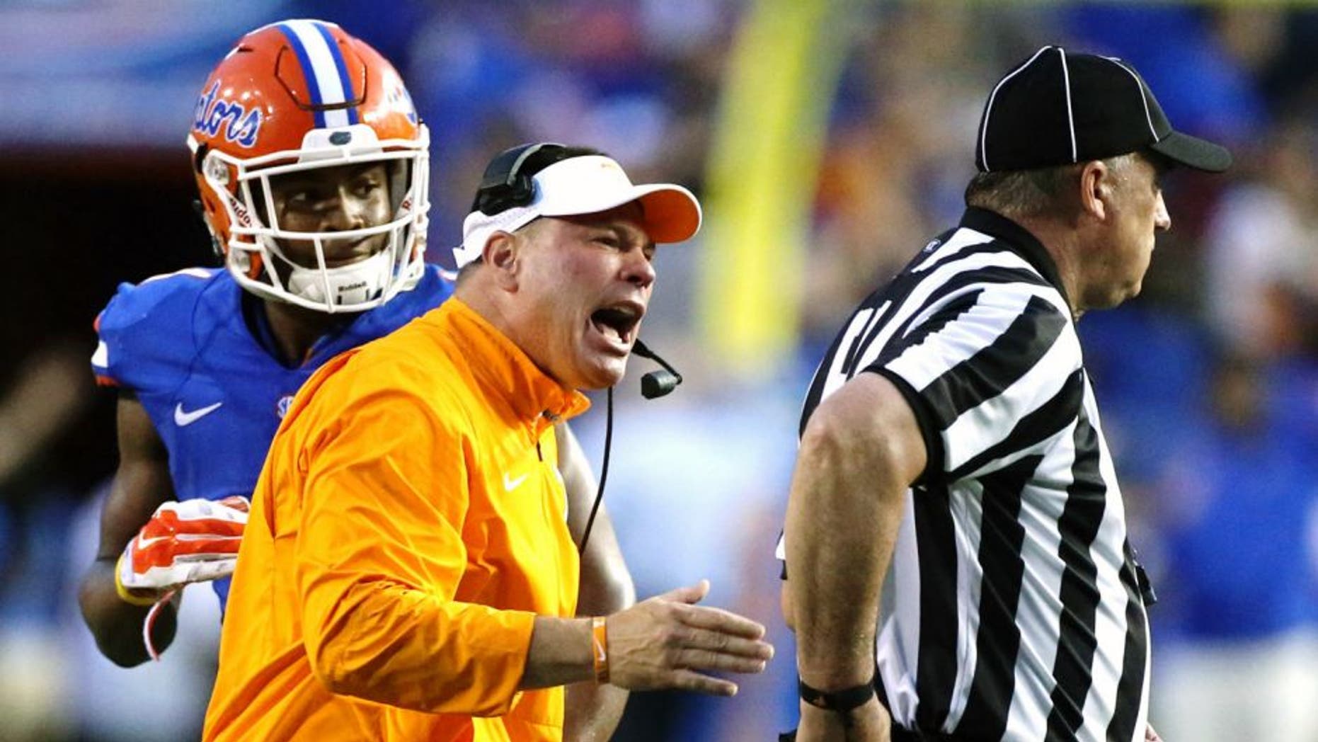 Tennessee head coach Butch Jones against Florida at Ben Hill Griffin Stadium in Gainesville, Fla., on Saturday, Sept. 26, 2015. The host Gators won, 28-27. (Joe Burbank/Orlando Sentinel/TNS via Getty Images)