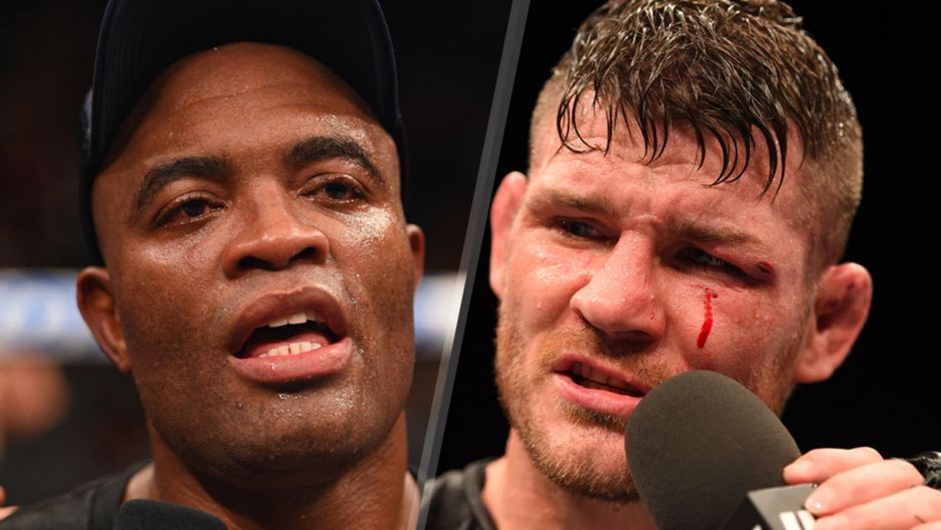 LAS VEGAS, NV - JANUARY 31: Anderson Silva speaks during his post-fight interview after defeating Nick Diaz in their middleweight bout during the UFC 183 event at the MGM Grand Garden Arena on January 31, 2015 in Las Vegas, Nevada. (Photo by Josh Hedges/Zuffa LLC/Zuffa LLC via Getty Images)