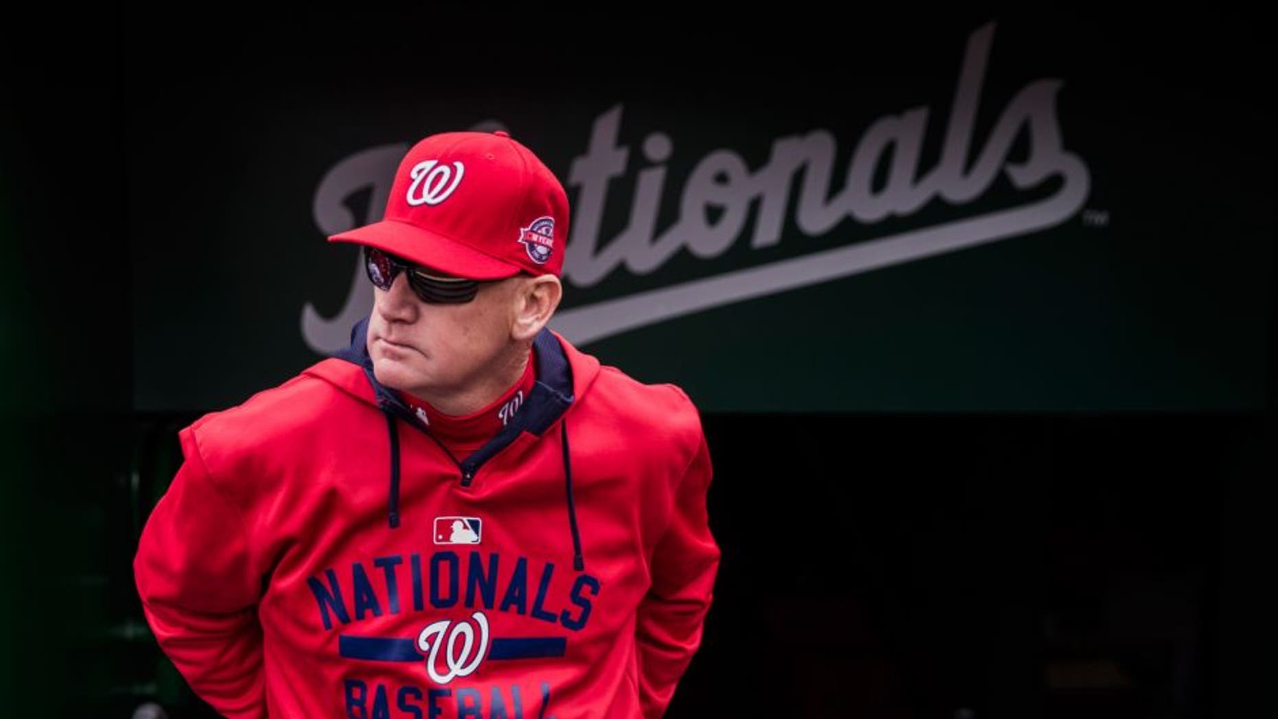 WASHINGTON, DC - APRIL 09: Manager Matt Williams #9 of the Washington Nationals looks on before the game against the New York Mets at Nationals Park on April 9, 2015 in Washington, DC. (Photo by Rob Tringali/MLB Photos via Getty Images)