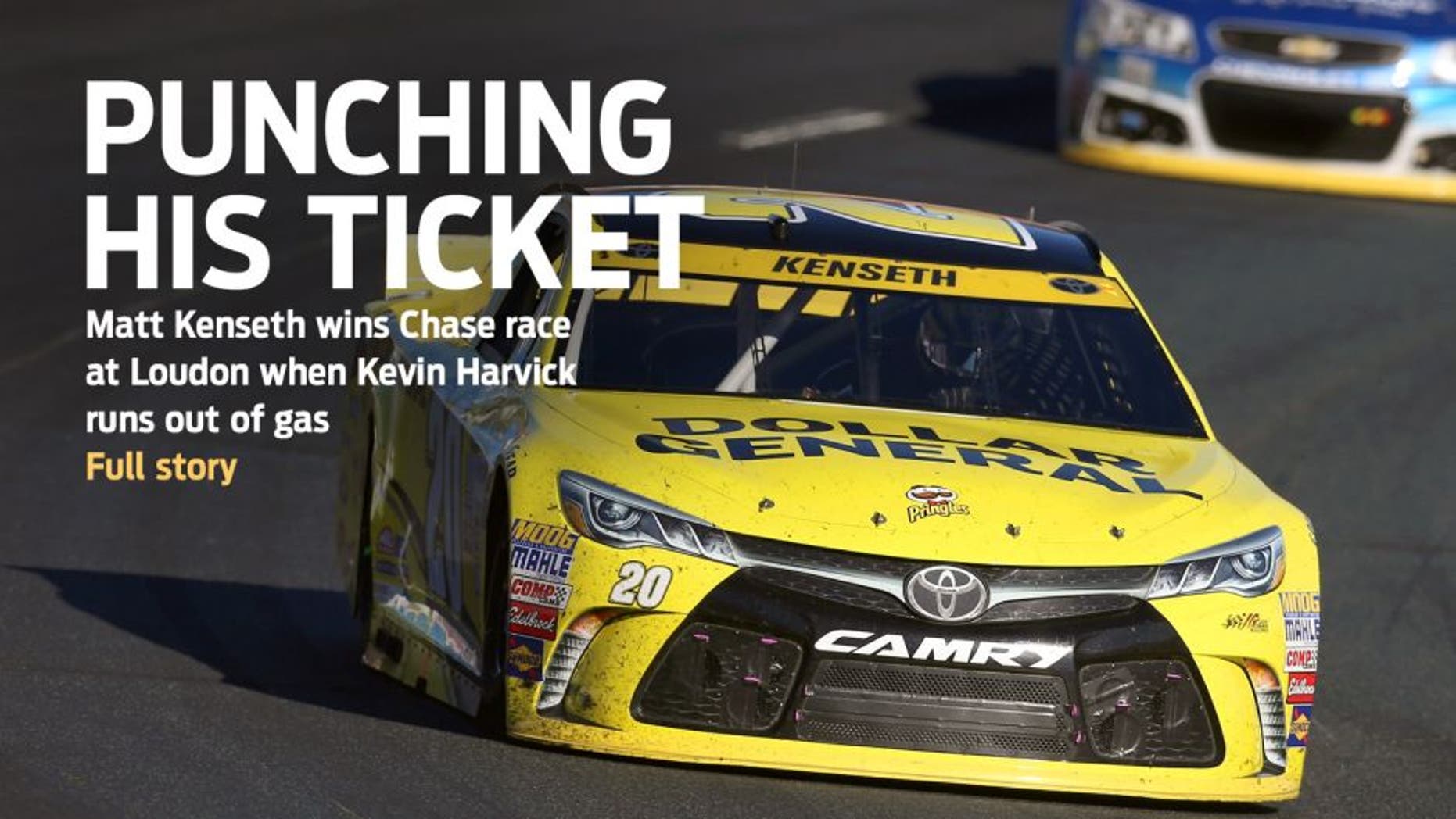 Matt Kenseth, driver of the #20 Dollar General Toyota, leads Dale Earnhardt Jr., driver of the #88 Nationwide Chevrolet, during the NASCAR Sprint Cup Series SYLVANIA 300 at New Hampshire Motor Speedway on September 27, 2015 in Loudon, New Hampshire. (Photo by Vaughn Ridley/Getty Images)