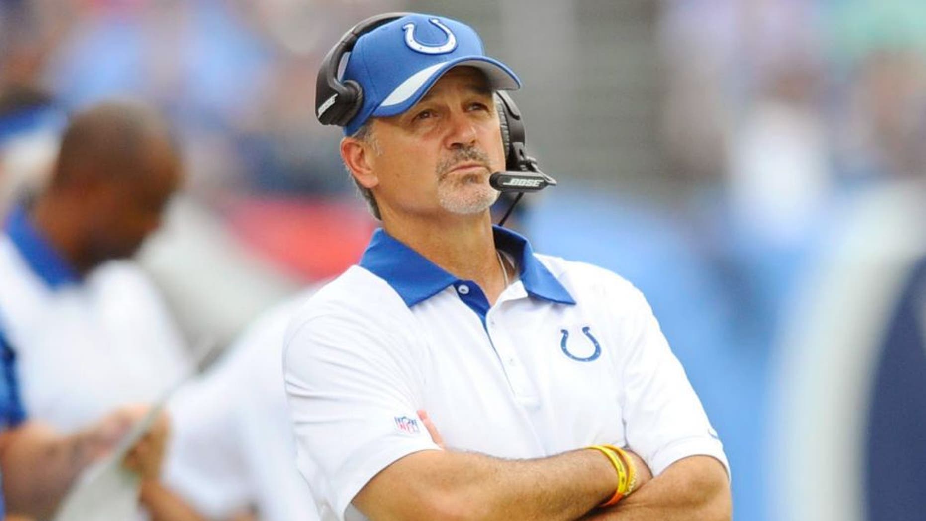 Sep 27, 2015; Nashville, TN, USA; Indianapolis Colts head coach Chuck Pagano during the second half against the Tennessee Titans at Nissan Stadium. Mandatory Credit: Christopher Hanewinckel-USA TODAY Sports