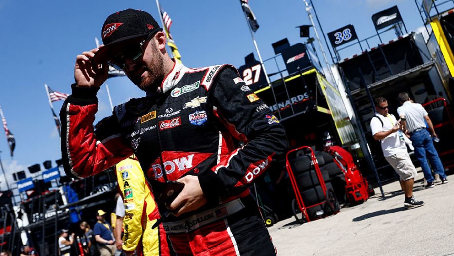 JOLIET, IL - SEPTEMBER 17: Austin Dillon, driver of the #3 Dow - Packaging Chevrolet, walks in the garage area during practice for the NASCAR Sprint Cup Series Teenage Mutant Ninja Turtles 400 at Chicagoland Speedway on September 17, 2016 in Joliet, Illinois. (Photo by Jeff Zelevansky/NASCAR via Getty Images)