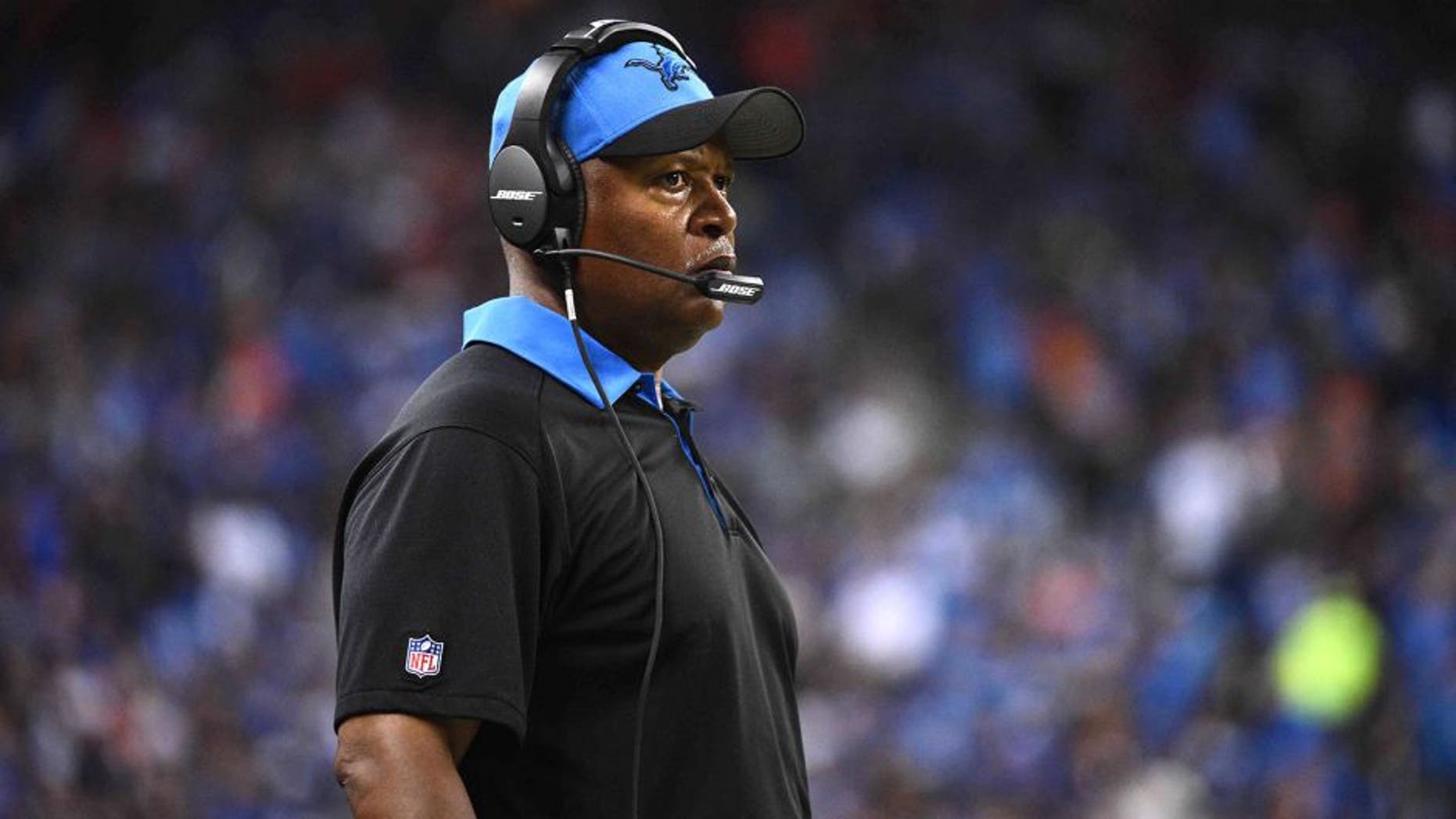 Sep 27, 2015; Detroit, MI, USA; Detroit Lions head coach Jim Caldwell looks on during the third quarter against the Denver Broncos at Ford Field. Mandatory Credit: Tim Fuller-USA TODAY Sports