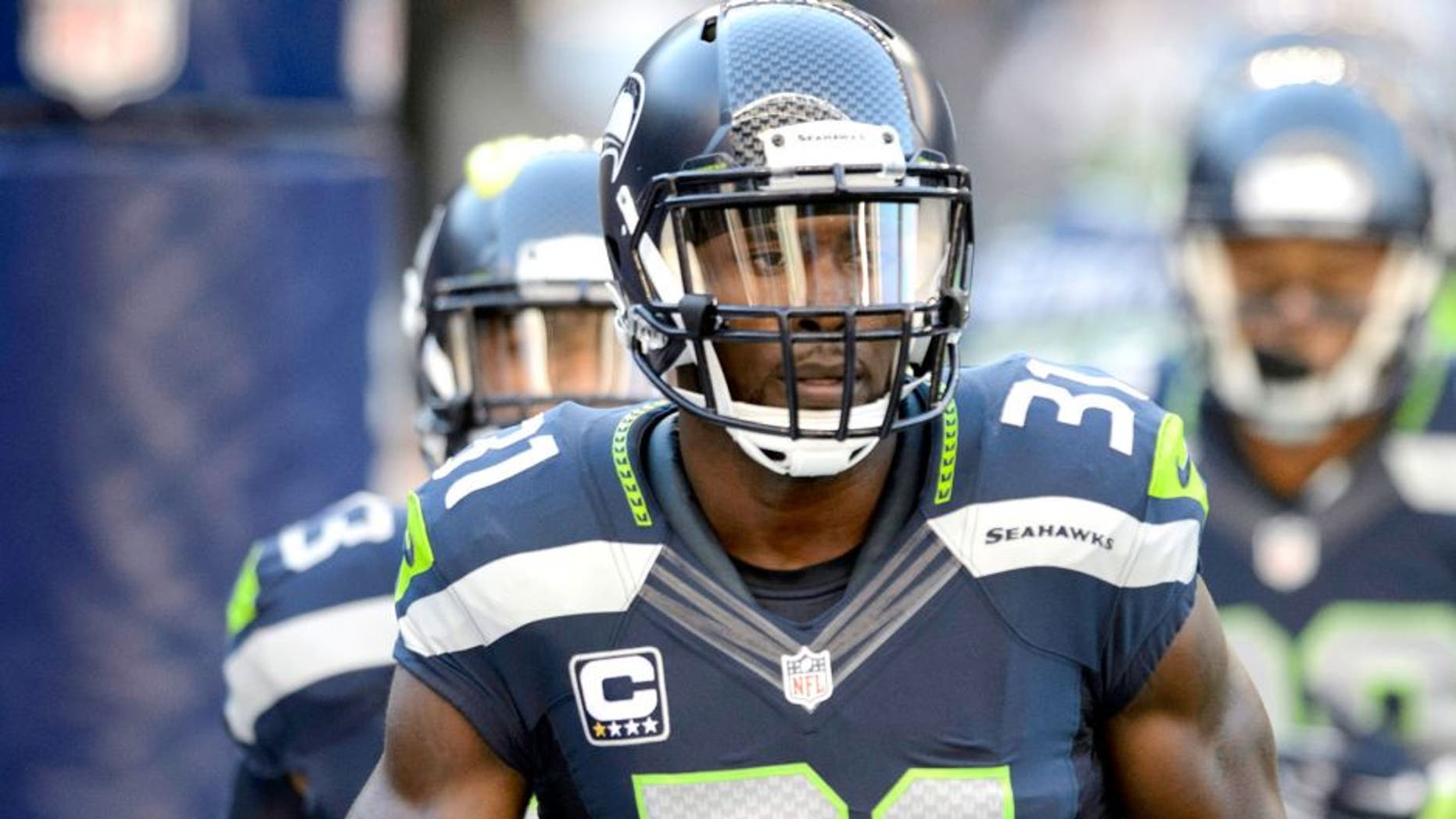 Sep 4, 2014; Seattle, WA, USA; Seattle Seahawks strong safety Kam Chancellor (31) during pre game warm ups prior to the game against the Green Bay Packers at CenturyLink Field. Mandatory Credit: Steven Bisig-USA TODAY Sports