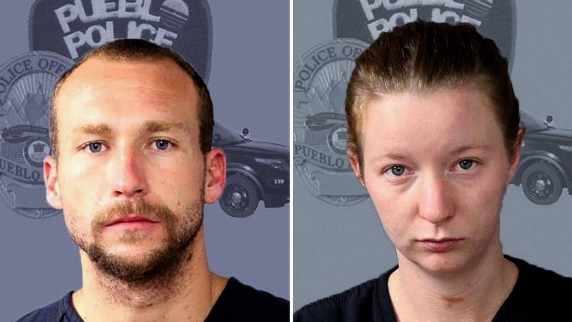 FILE - This undated booking file photo released by the Pueblo, Colo., Police Department shows Joshua Robertson and Brittney Humphrey. The California couple was charged with murder in the shooting death of a relative and the kidnapping of her young children. The Los Angeles County District Attorney's Office announced the charges Thursday, Sept. 22, 2016, against Robertson and Humphrey. (Pueblo Police Department via AP, File)
