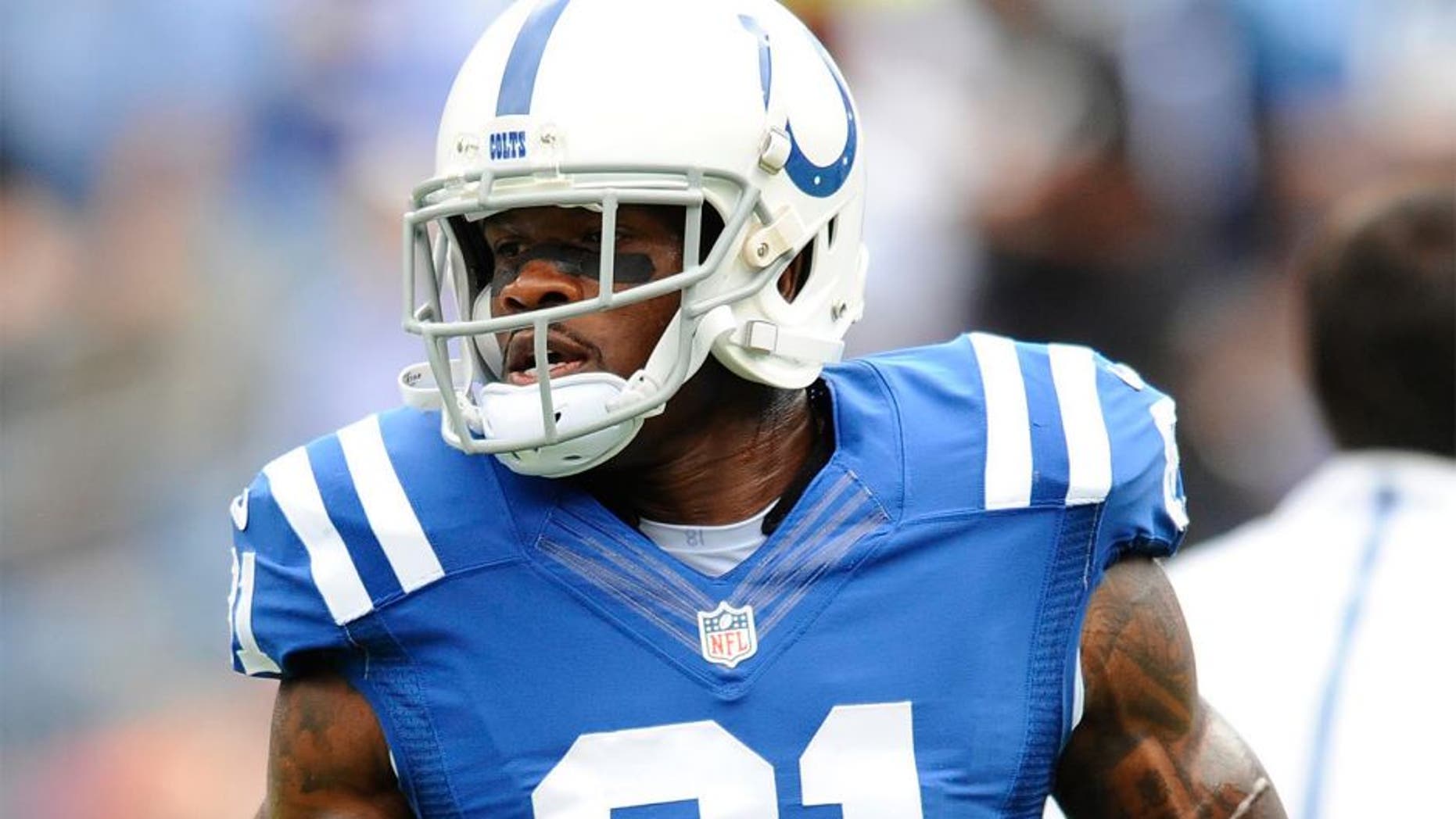 Sep 27, 2015; Nashville, TN, USA; Indianapolis Colts receiver Andre Johnson (81) prior to the game against the Tennessee Titans at Nissan Stadium. Mandatory Credit: Christopher Hanewinckel-USA TODAY Sports