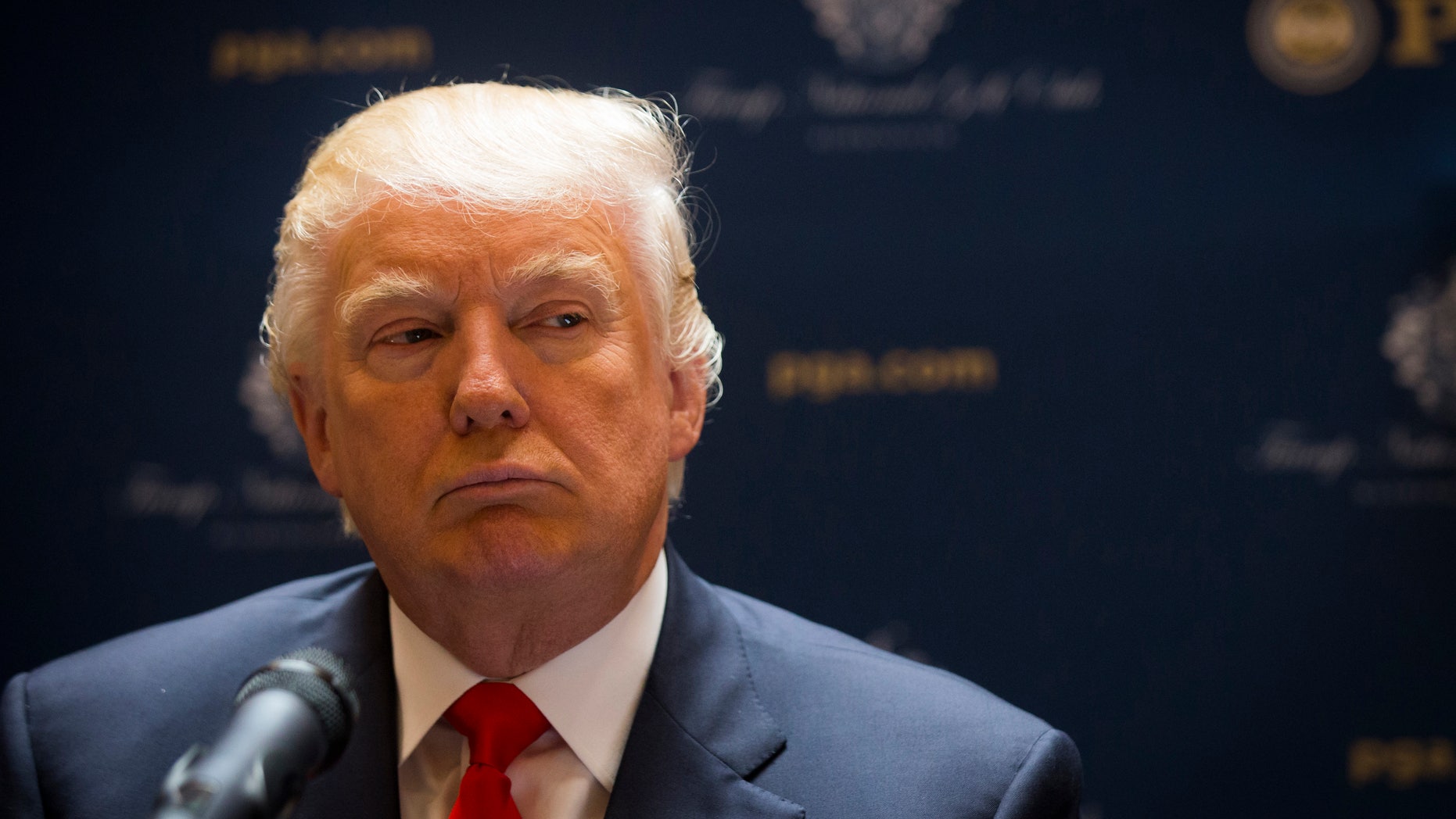 May 1, 2014: Real estate developer Donald Trump looks on during a news conference with the PGA in New York. (Reuters)