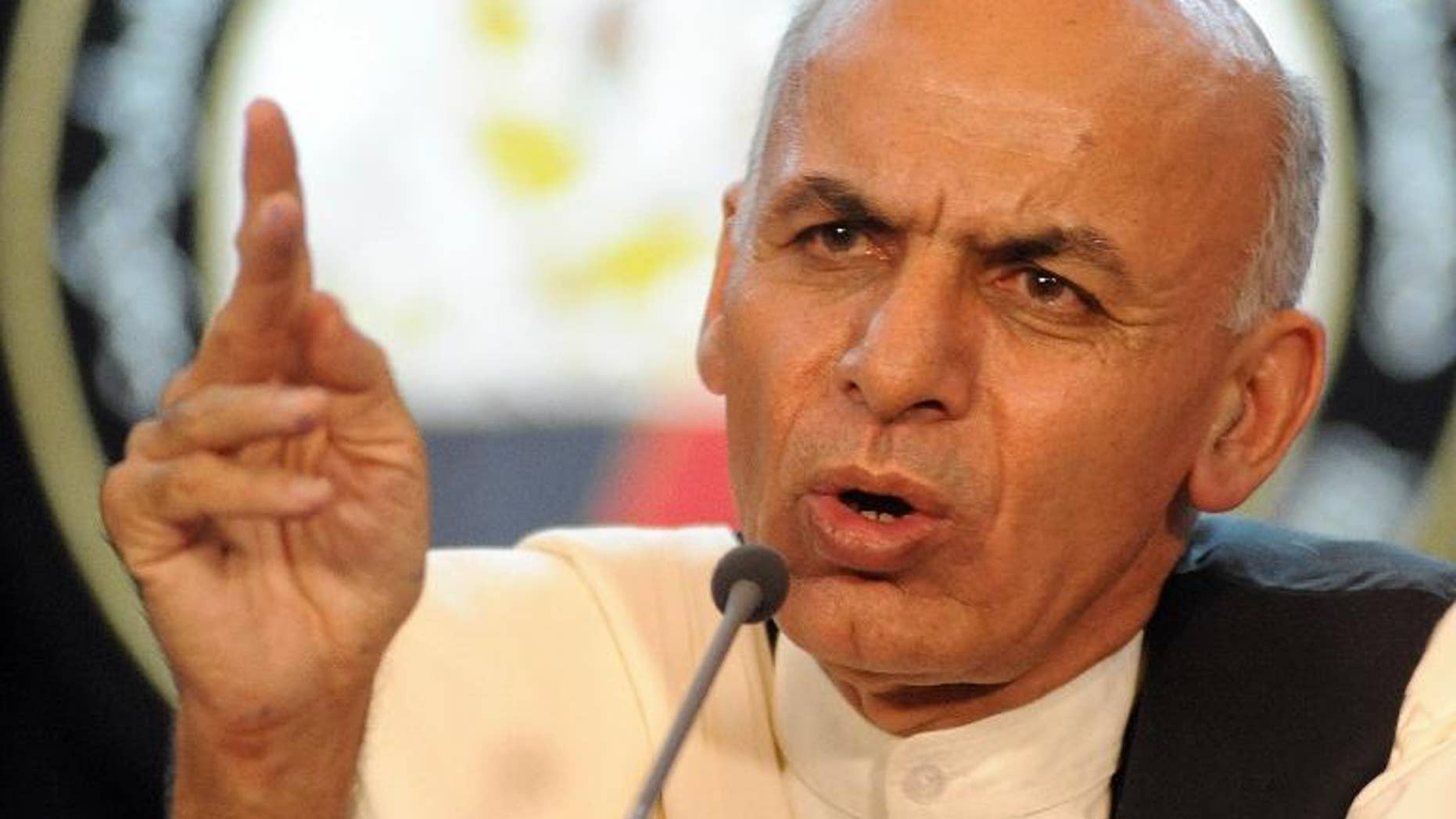 Former Afghan finance minister Ashraf Ghani speaks during a press conference in Kabul, on June 30, 2011