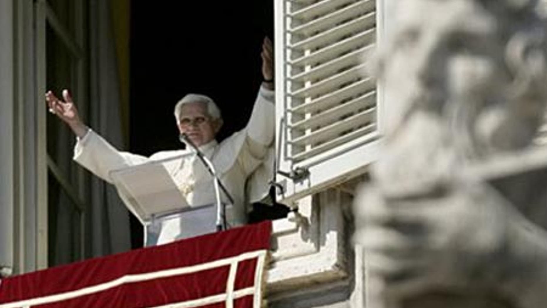 March 8: Pope Benedict XVI greets the faithful during the Angelus noon prayer in St. Peter's Square at the Vatican.