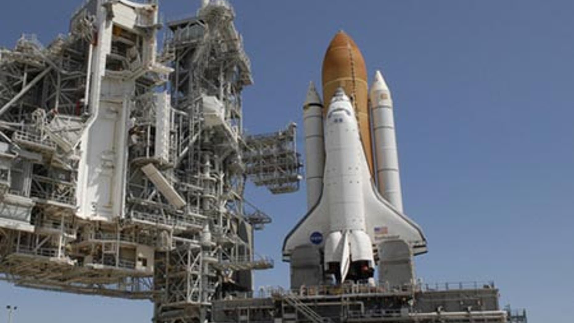 The space shuttle Endeavour sits atop Pad 39A at NASA's seaside Kennedy Space Center launch complex.