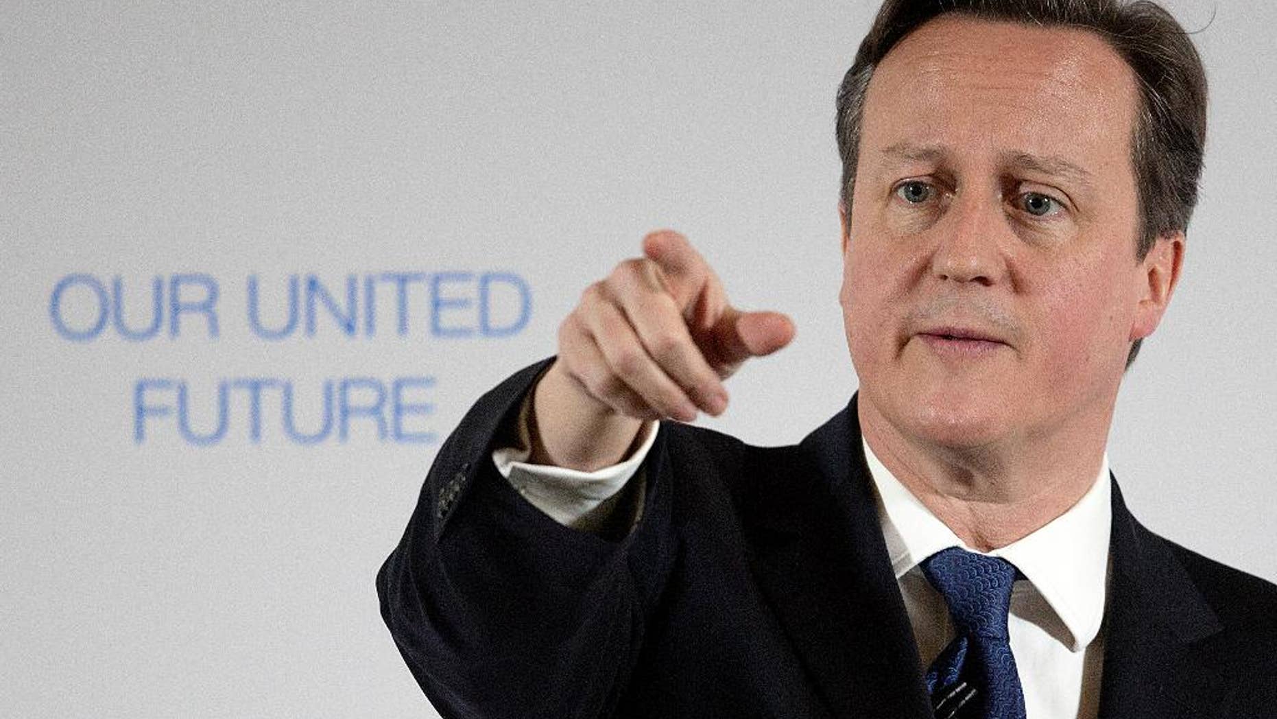 Britain's Prime Minister David Cameron gestures during a speech about future plans for the the Scottish parliament in Edinburgh, Scotland, Thursday Jan. 22, 2015. (AP Photo/James Glossop, Pool)