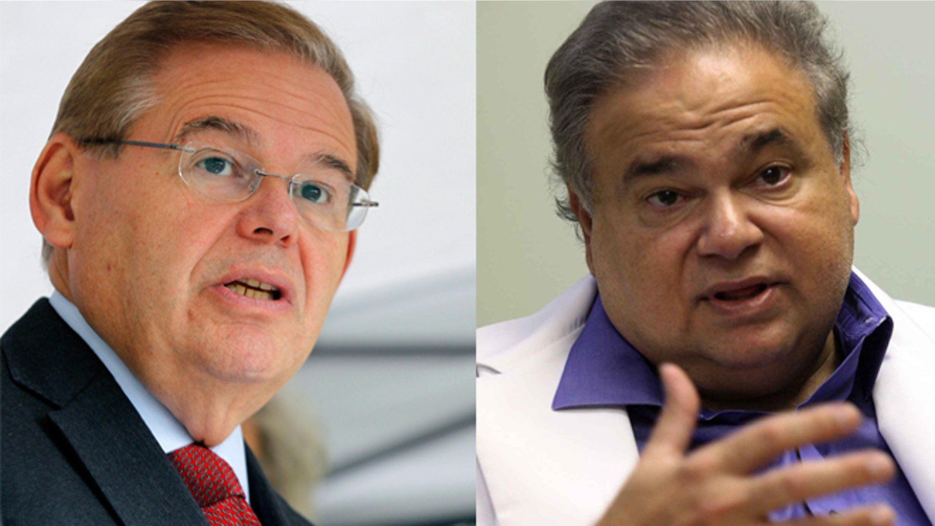 Senator Robert Menendez (D-NJ) on the left and Dr. Salomon Melgen, a Florida eye doctor of Dominican descent who is a prominent Democratic campaign contributor.